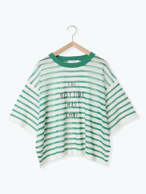 Samansa Mos2 blue「ボーダーロゴニットプルオーバー」|ニット・セーター|