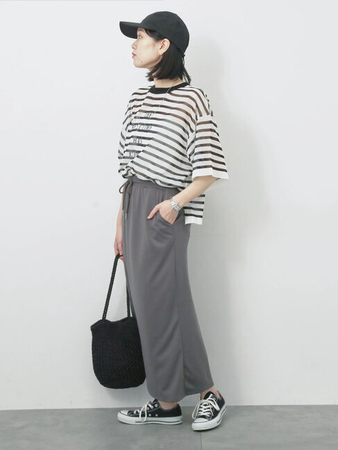 Samansa Mos2 blue「ボーダーロゴニットプルオーバー」|ニット・セーター|