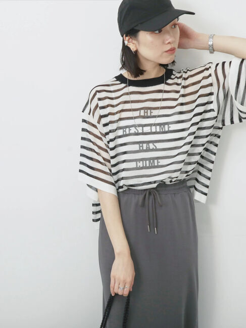 Samansa Mos2 blue「ボーダーロゴニットプルオーバー」|ニット・セーター|