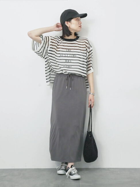 Samansa Mos2 blue「ボーダーロゴニットプルオーバー」|ニット・セーター|