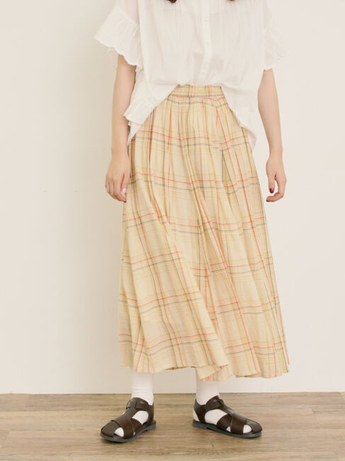 Samansa Mos2「インドボイルチェック柄ギャザースカート」|スカート|