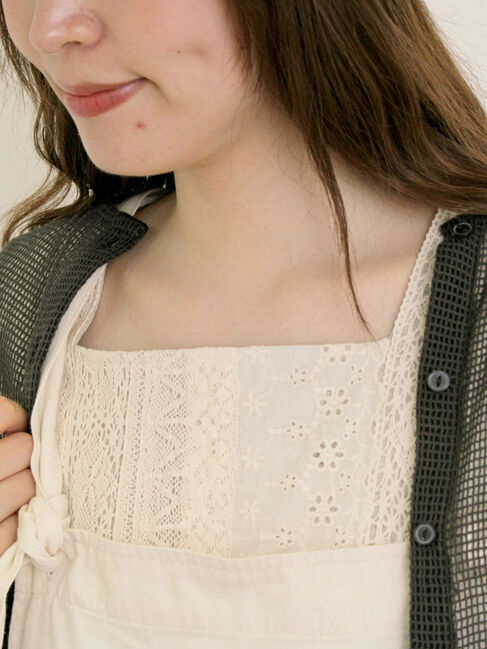 Samansa Mos2「【接触冷感】パッチワークレーススクエアネックノースリーブ」|Tシャツ・カットソー|ベージュ