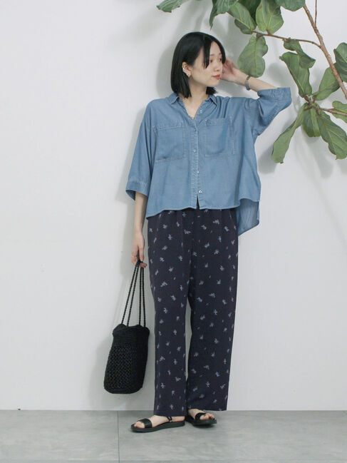 Samansa Mos2 blue「花柄イージーパンツ」|その他|