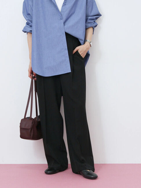 Samansa Mos2 blue「【イージーケア・吸水速乾】マルチスタイルタックストレートパンツ」|その他|ブラック