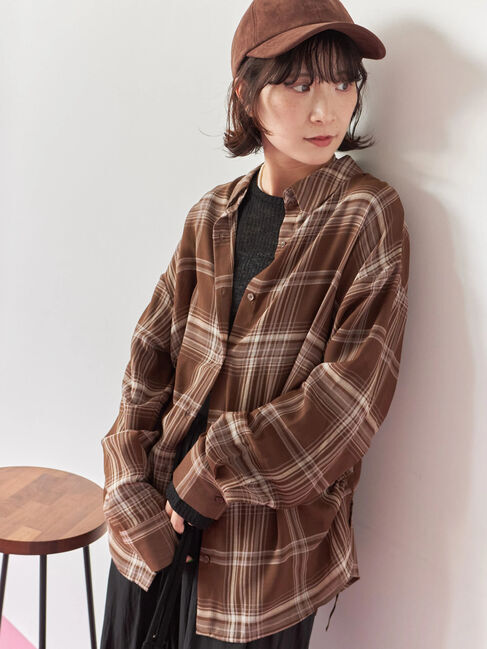 Samansa Mos2 blue「シアーチェックシャツ」|シャツ・ブラウス|ブラウン