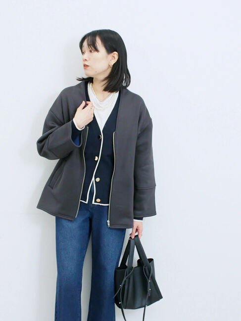 Samansa Mos2 blue「【マシンウォッシャブル】マルチスタイルボンディングブルゾン」|ブルゾン・スタジャン|