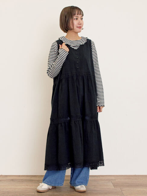 Samansa Mos2「【S/Mサイズ】レースティアードノースリーブワンピース」|ワンピース|ブラック