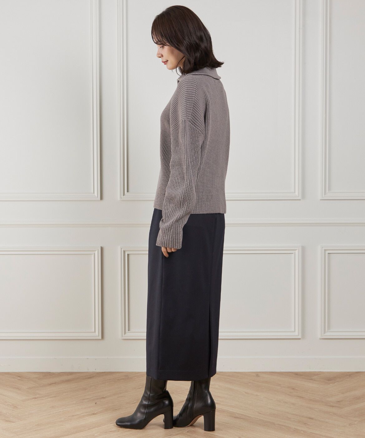 INED「《大きいサイズ》ベルテッドスカート」|タイト|