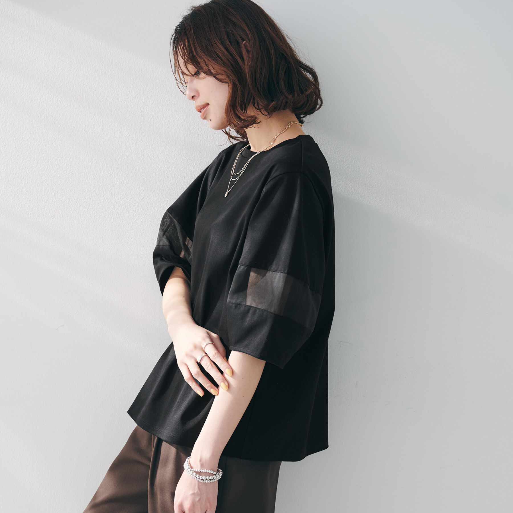 UNTITLED「【二の腕カバー/接触冷感】袖オーガンジープルオーバー」|Tシャツ・カットソー|