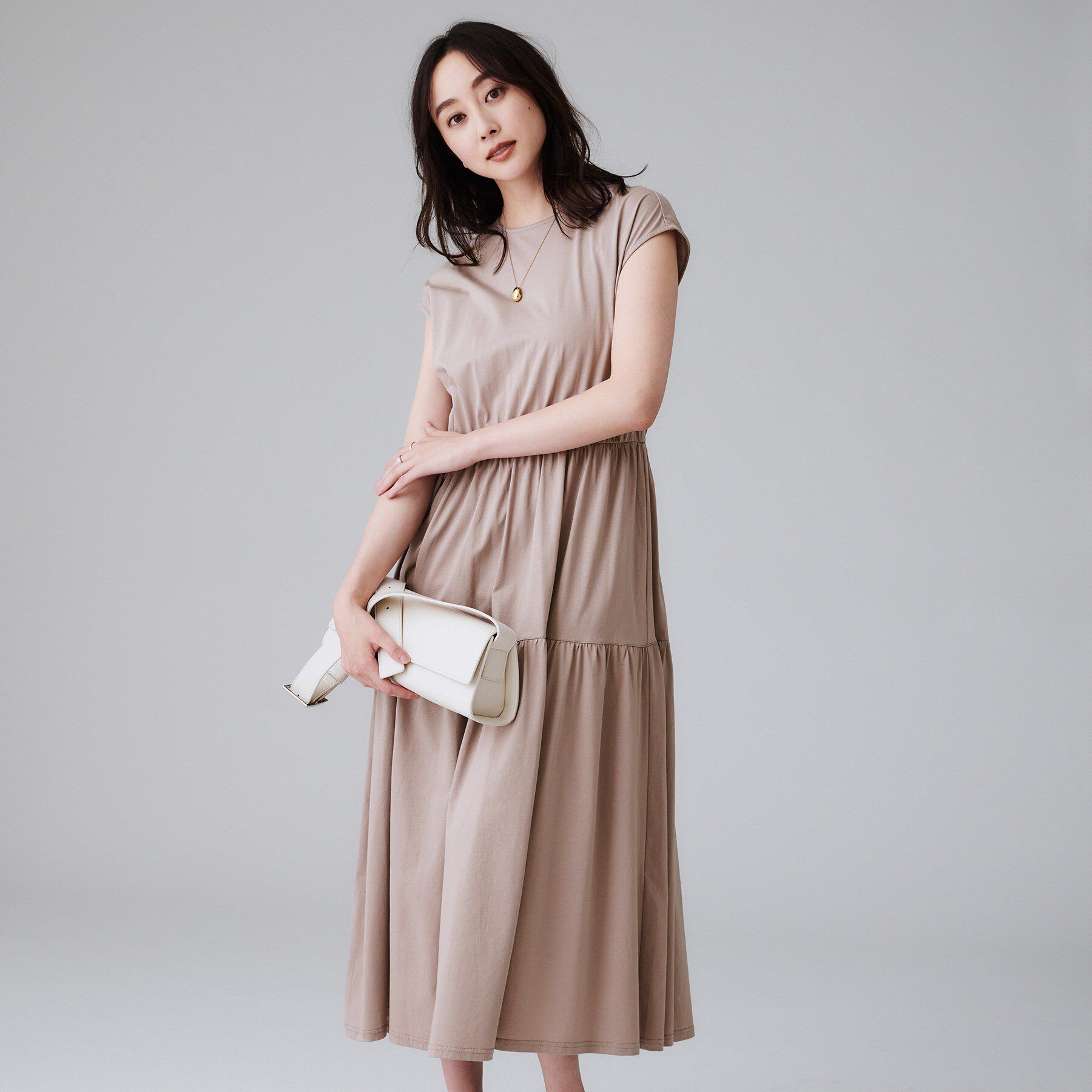 UNTITLED「【ティアード/洗える】コットンロングワンピース」|ワンピース|ピンクベージュ(05