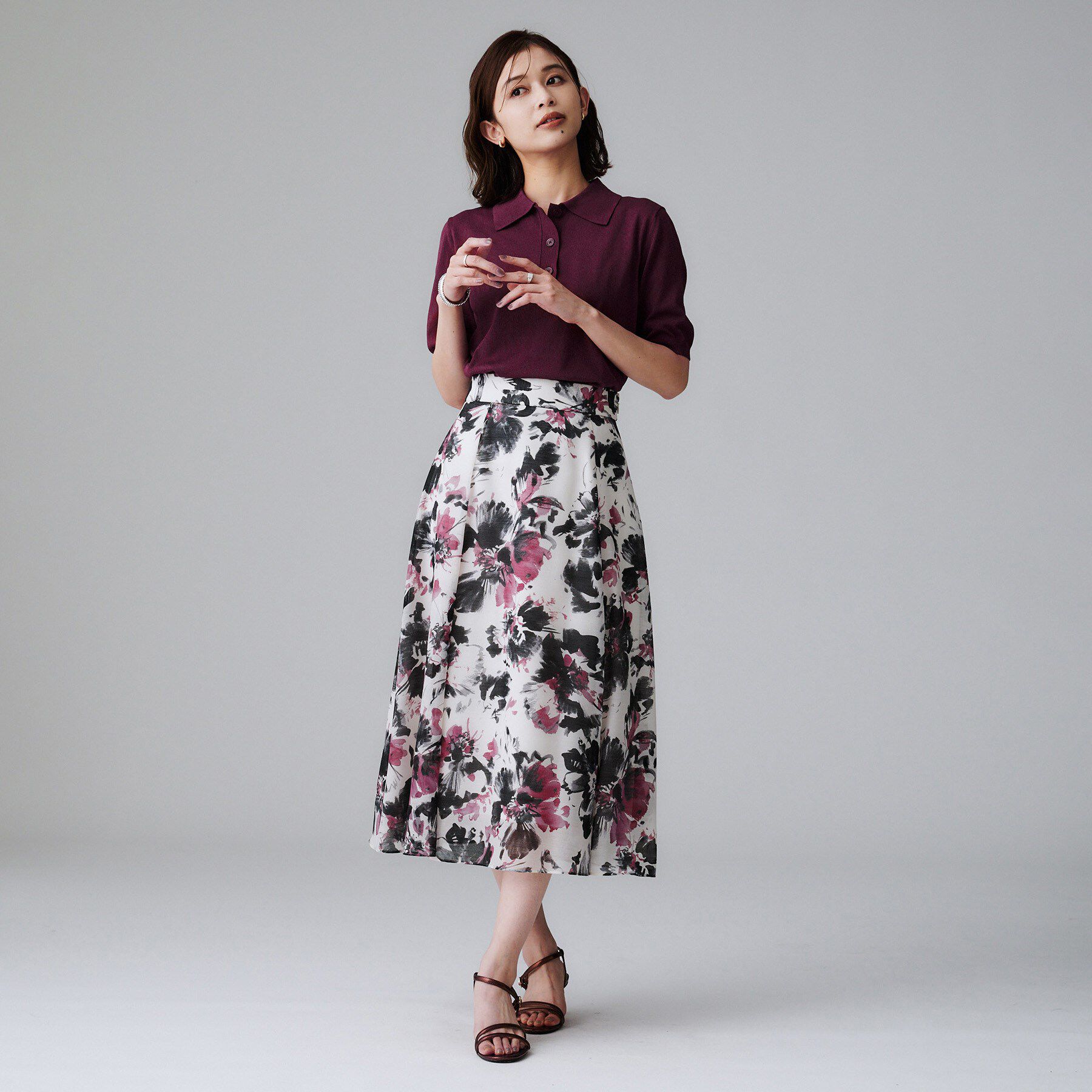 UNTITLED「【トレンド/きれいめ】5分袖ポロニット」|ニット・セーター|