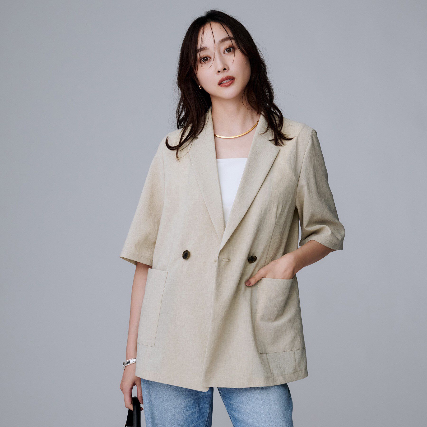 UNTITLED「【吸水速乾/洗える】ハーフスリーブジャケット」|テーラードジャケット|