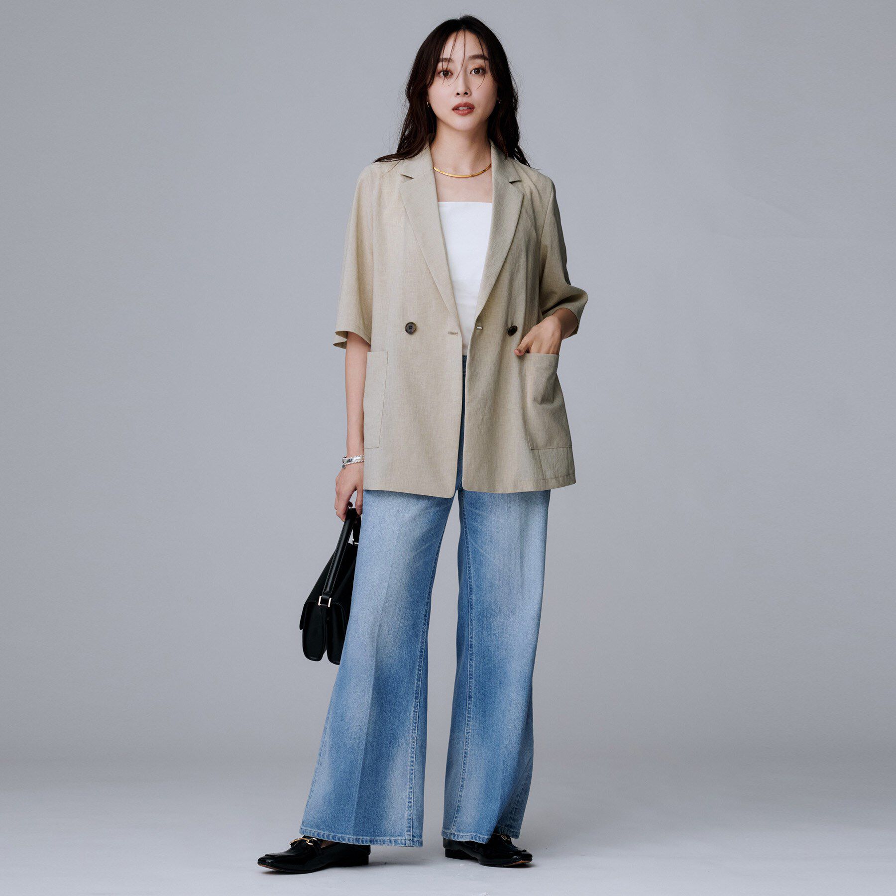 UNTITLED「【吸水速乾/洗える】ハーフスリーブジャケット」|テーラードジャケット|