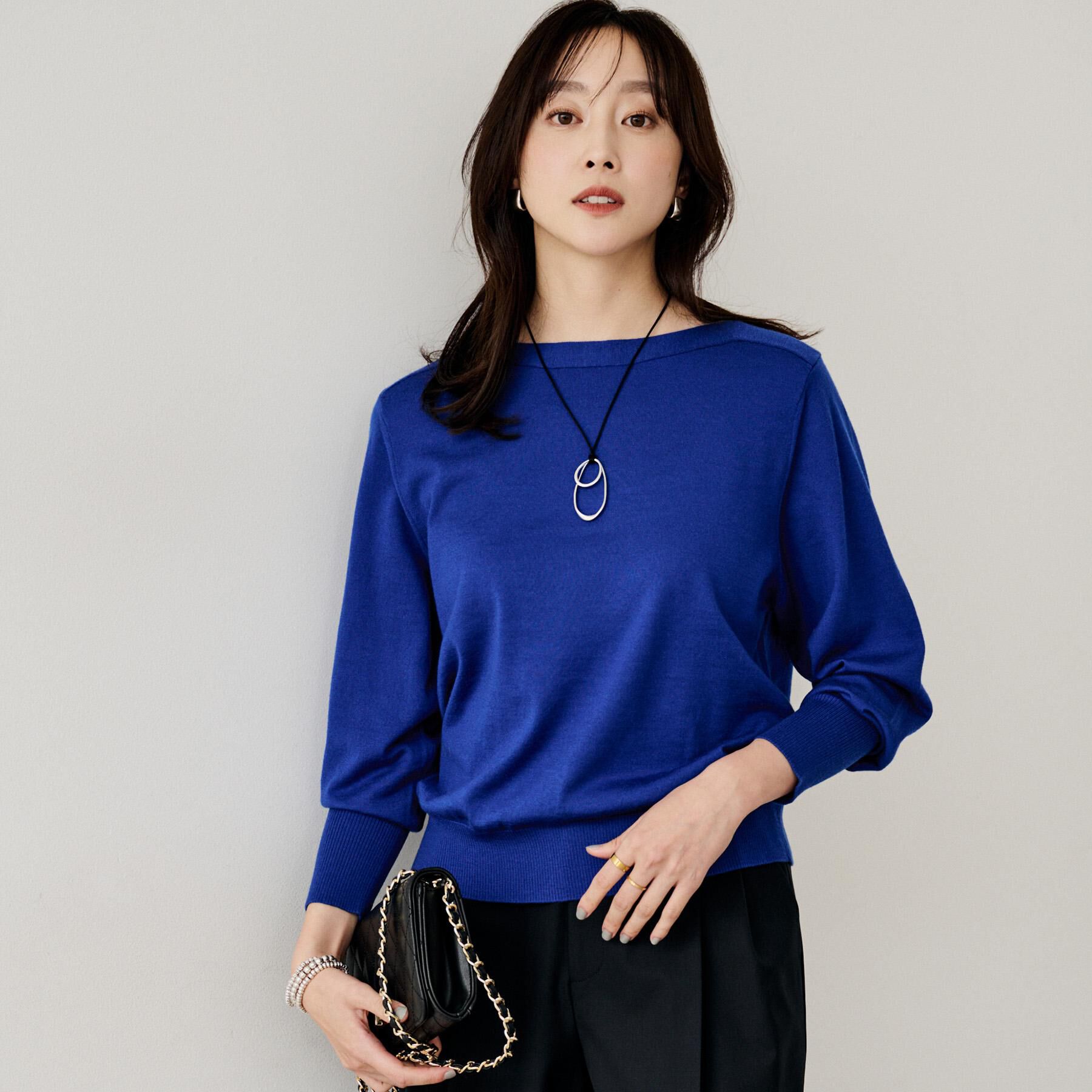 UNTITLED「【アンサンブル可/洗える】シルクウールカシミヤ ドルマンスリーブニット」|ニット・セーター|ブルー(093)