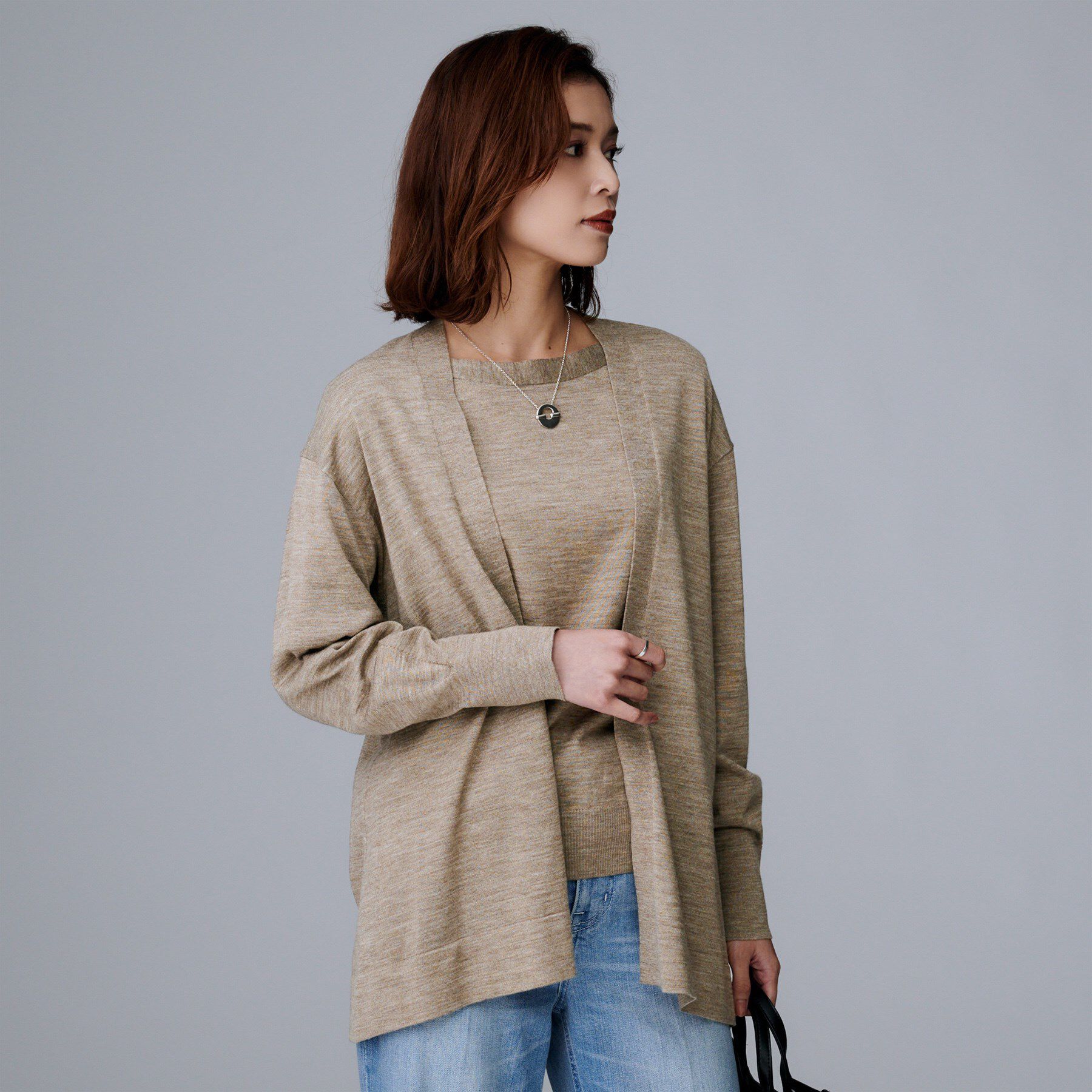 UNTITLED「【アンサンブル可/洗える/ボタンなし】シルクウールカシミヤ 着流しカーディガン」|カーディガン|