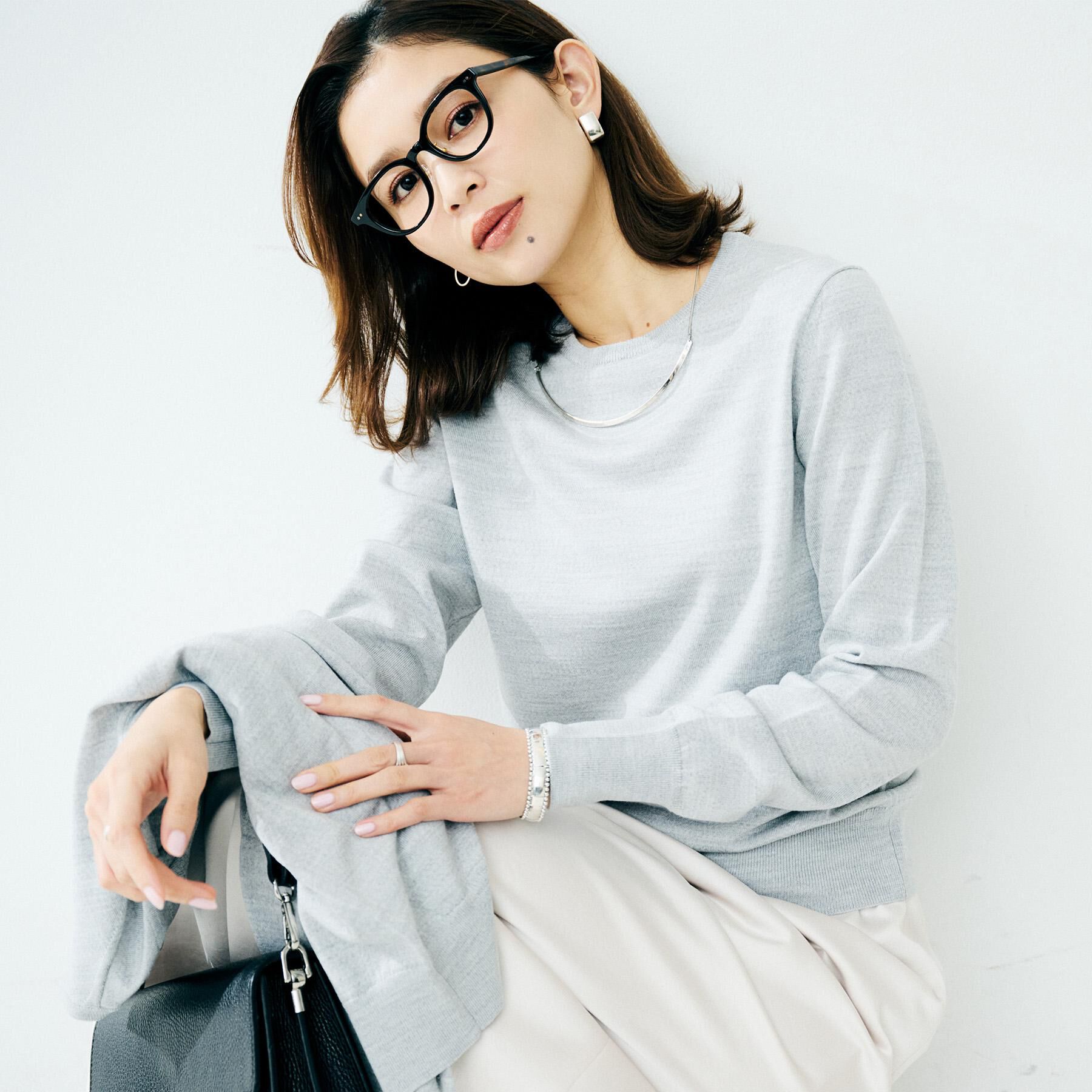 UNTITLED「【アンサンブル可/洗える/ウール100%】クルーネックウールニット」|ニット・セーター|ライトグレー(011