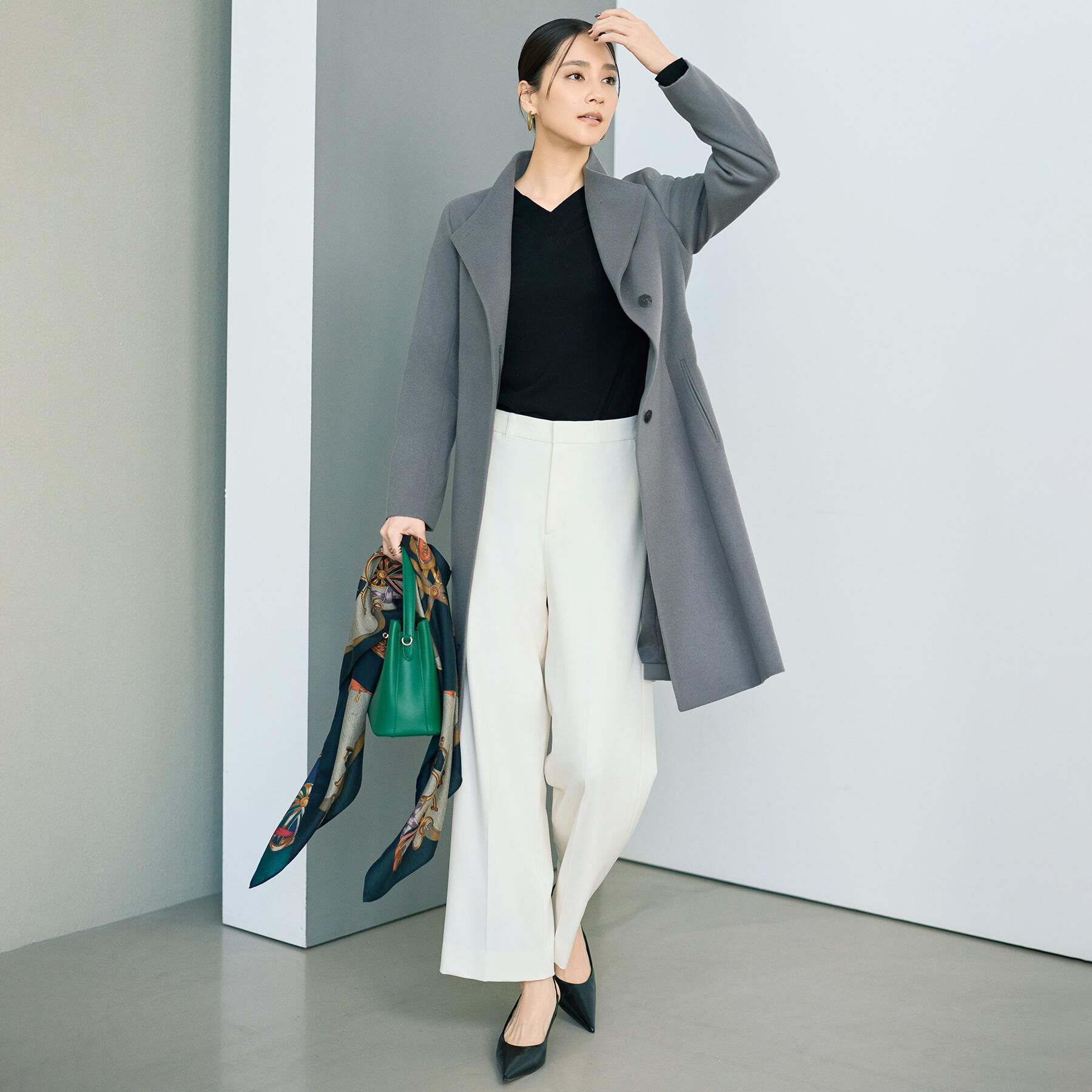 UNTITLED「【洗える/薄手/ウール100%】Vネックロングウールニット」|ニット・セーター|