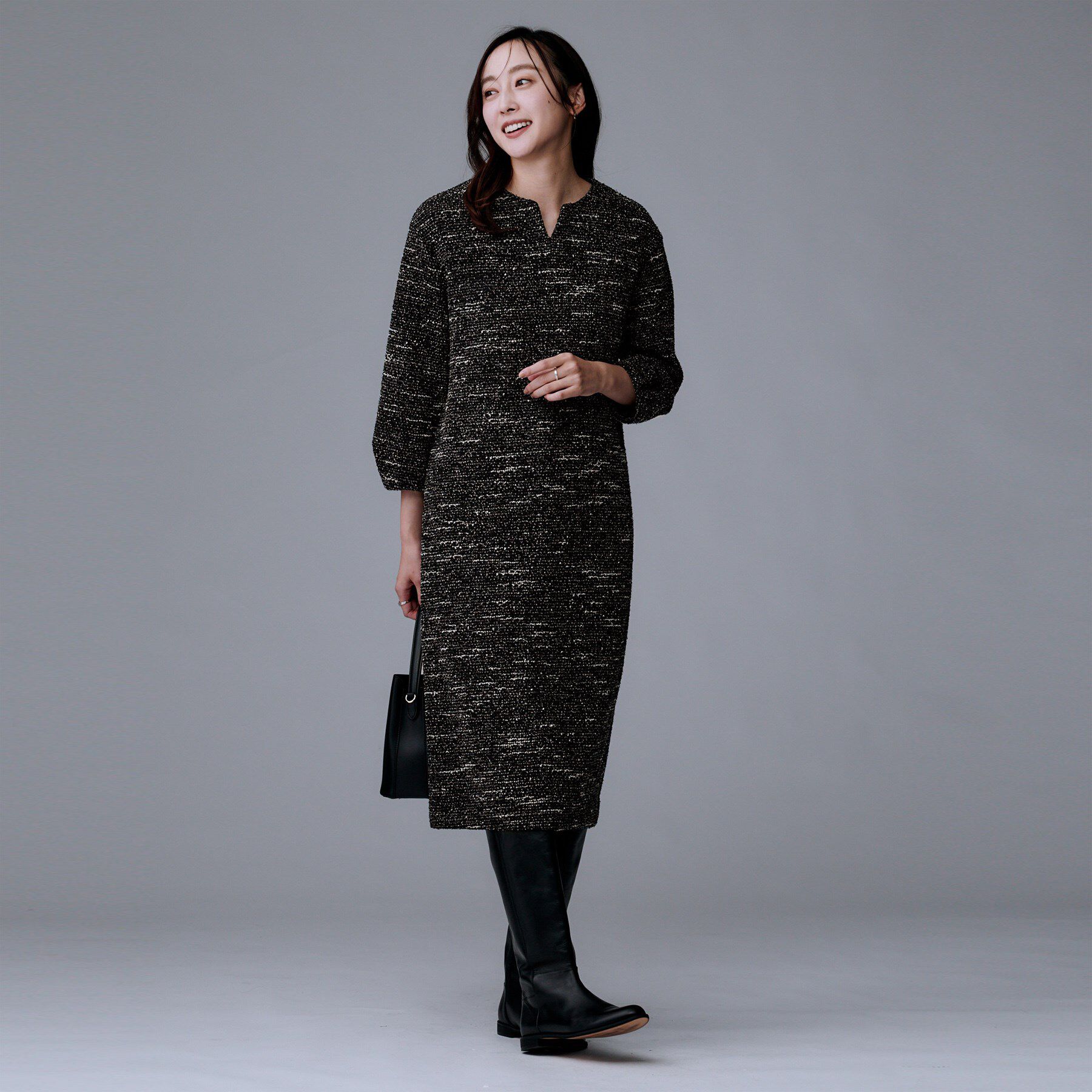 UNTITLED「【洗える/ストレッチ】ツイードジャージワンピース」|ワンピース|