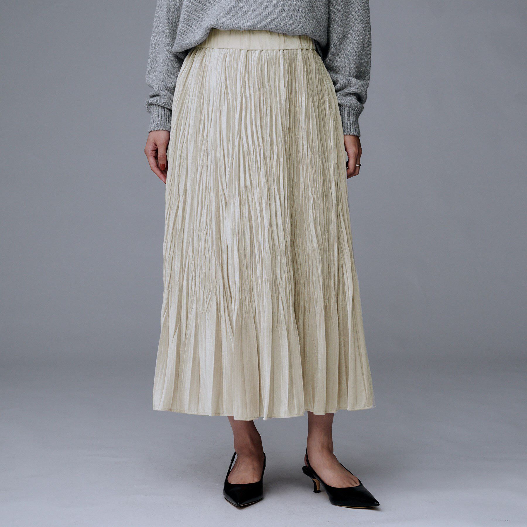 UNTITLED「【ウエストゴム／着映え】ランダムプリーツベロアスカート」|スカート|