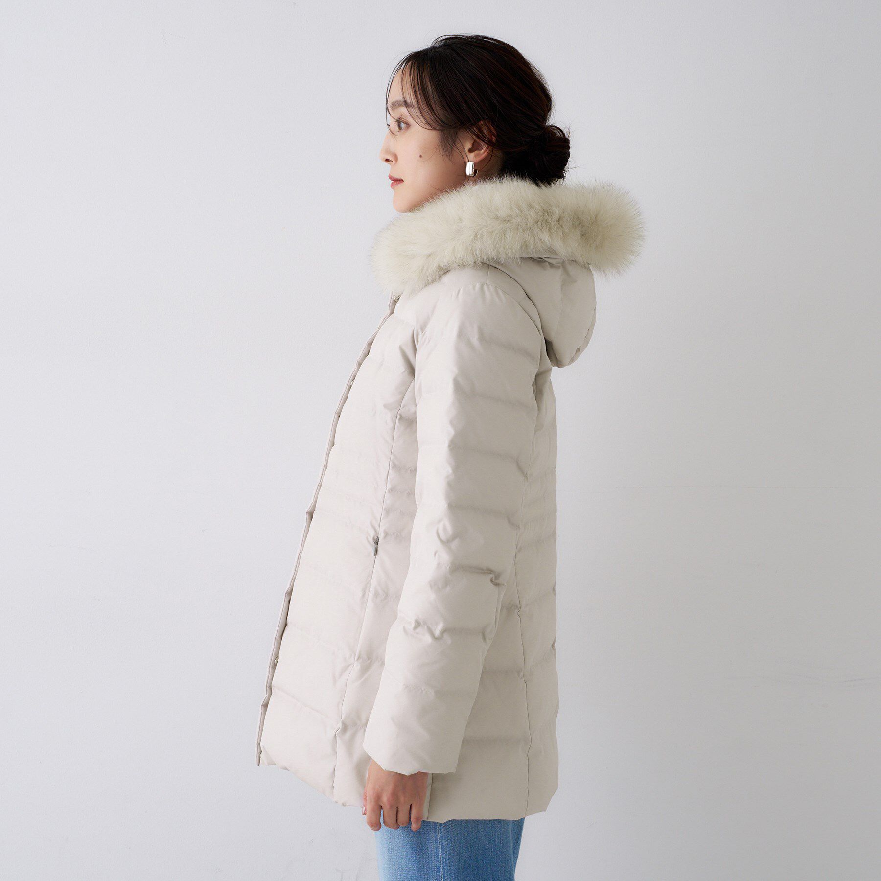 UNTITLED「【はっ水機能/フード取り外し可】ミディダウンコート」|ダウン|