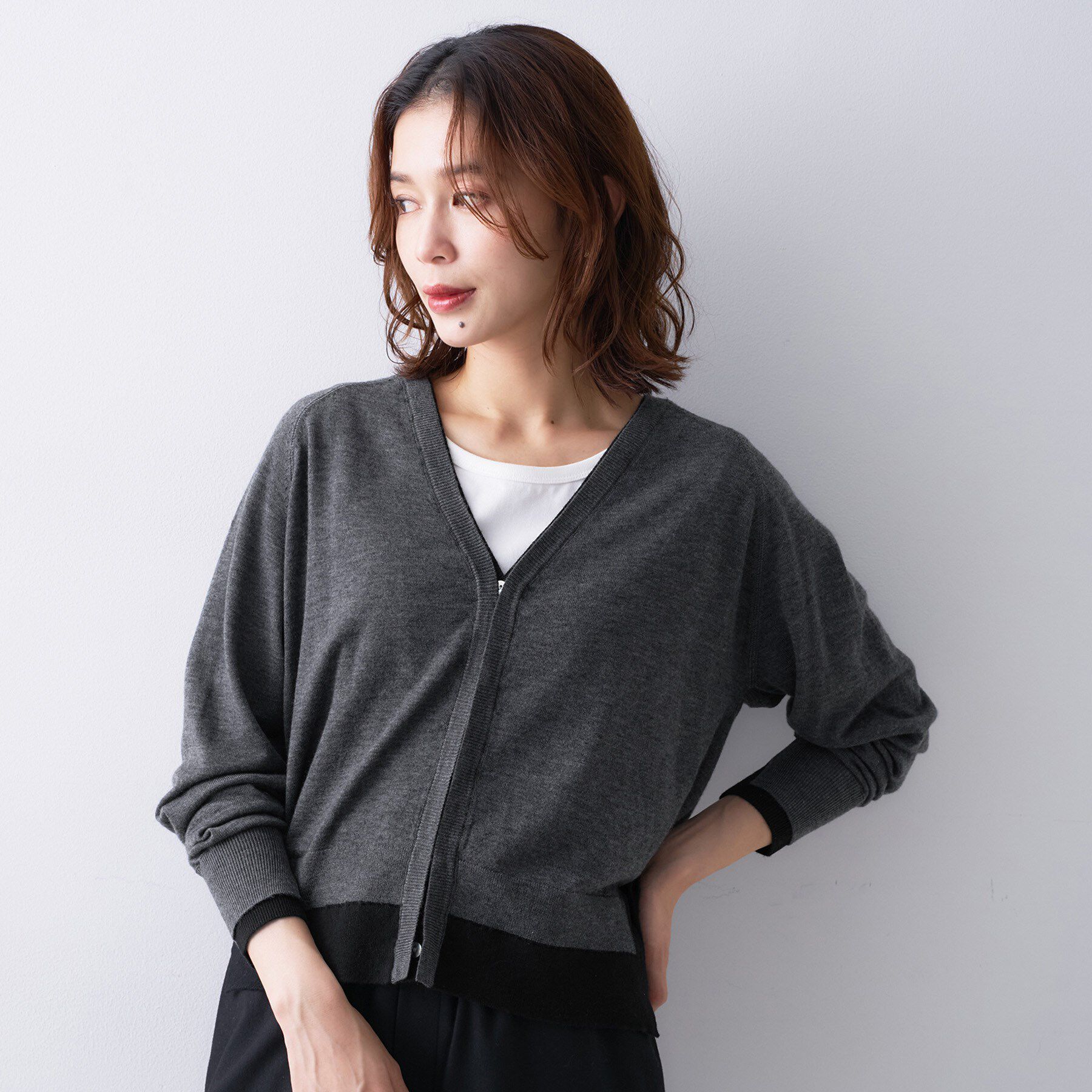 UNTITLED「【Liyoca】ウールブレンド14G天竺カーディガン」|カーディガン|チャコールグレー(5