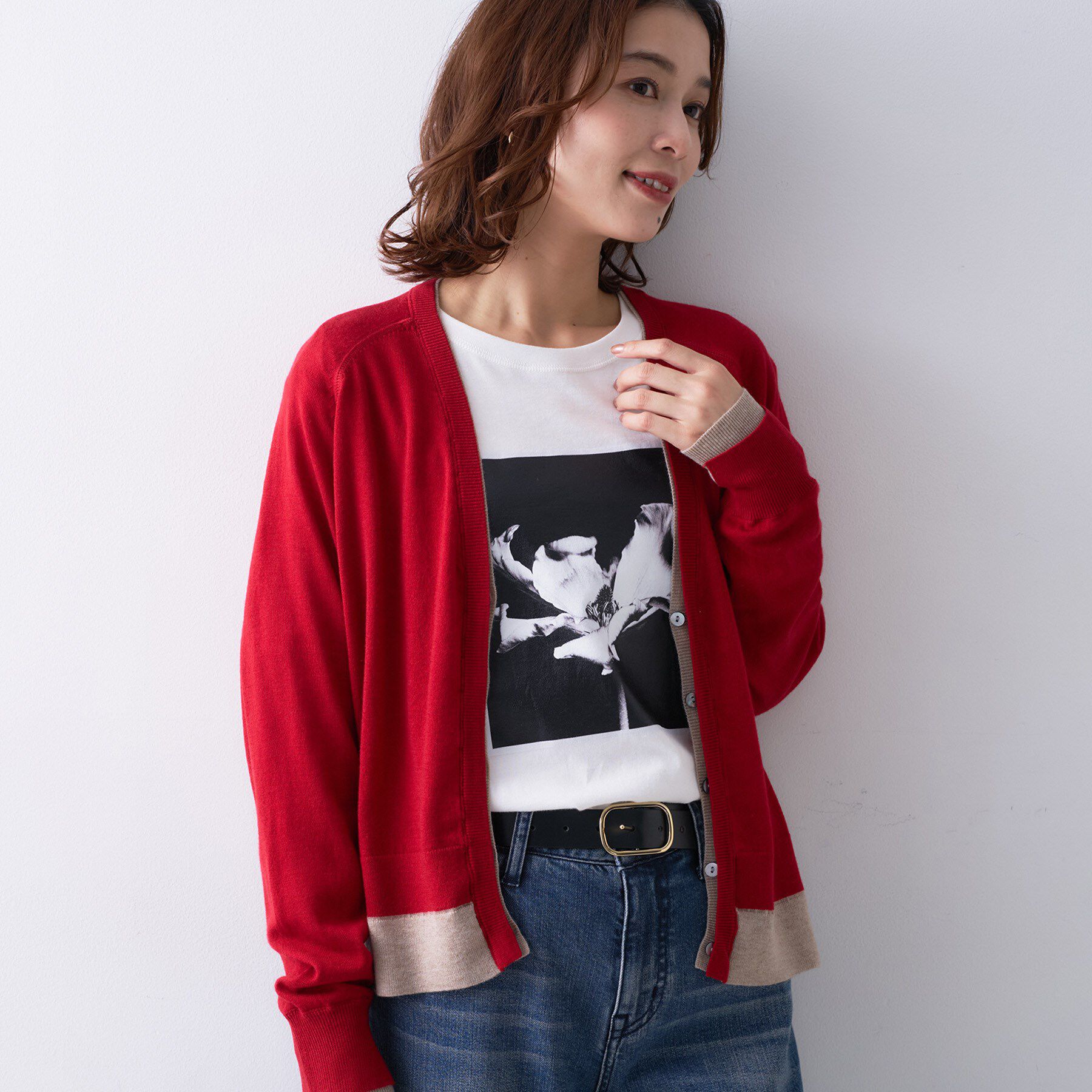 UNTITLED「【Liyoca】ウールブレンド14G天竺カーディガン」|カーディガン|レッド(563)