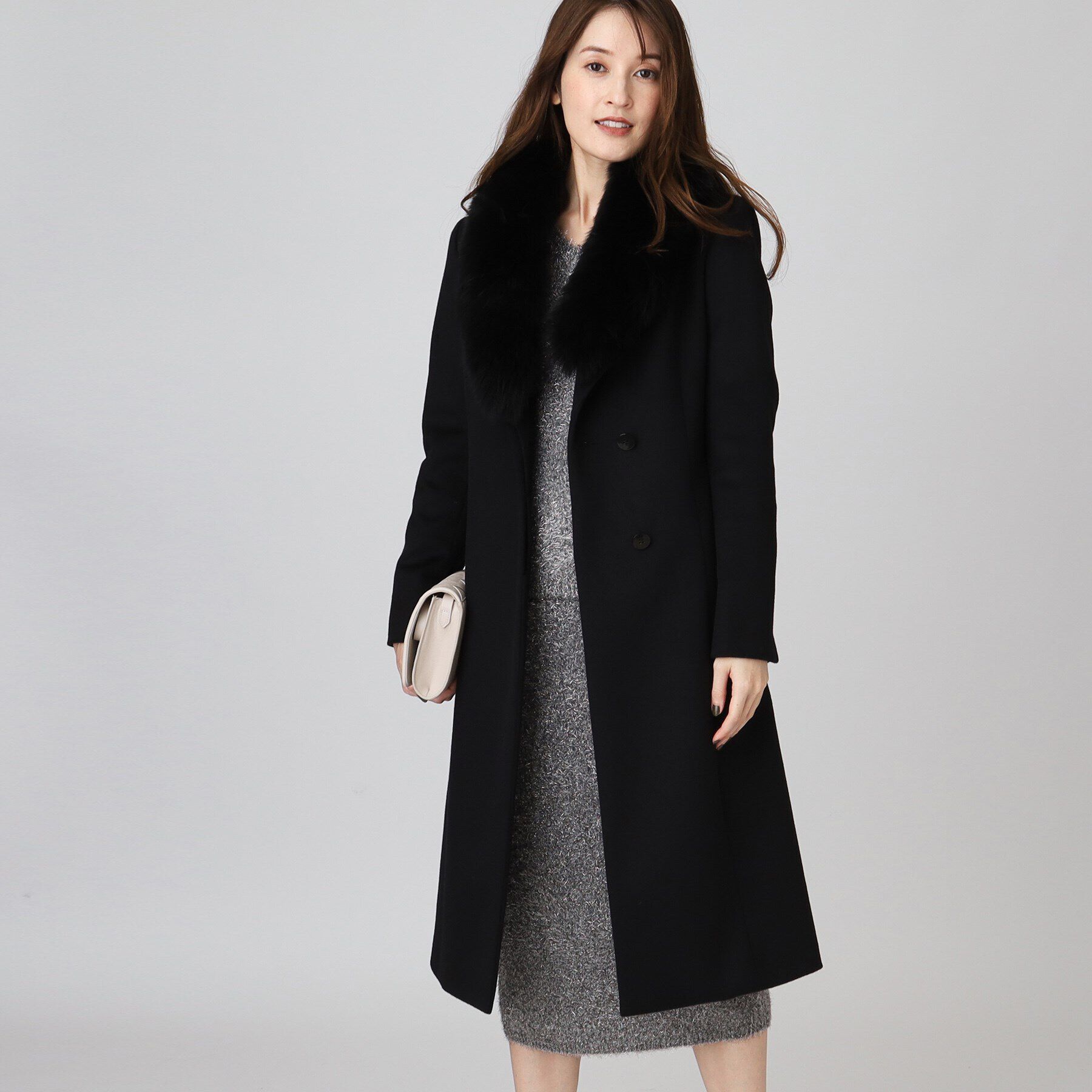 COUP DE CHANCE「【日本製／ブルーフォックスファー／カシミヤ混】ファー付ウールコート」|チェスターコート|