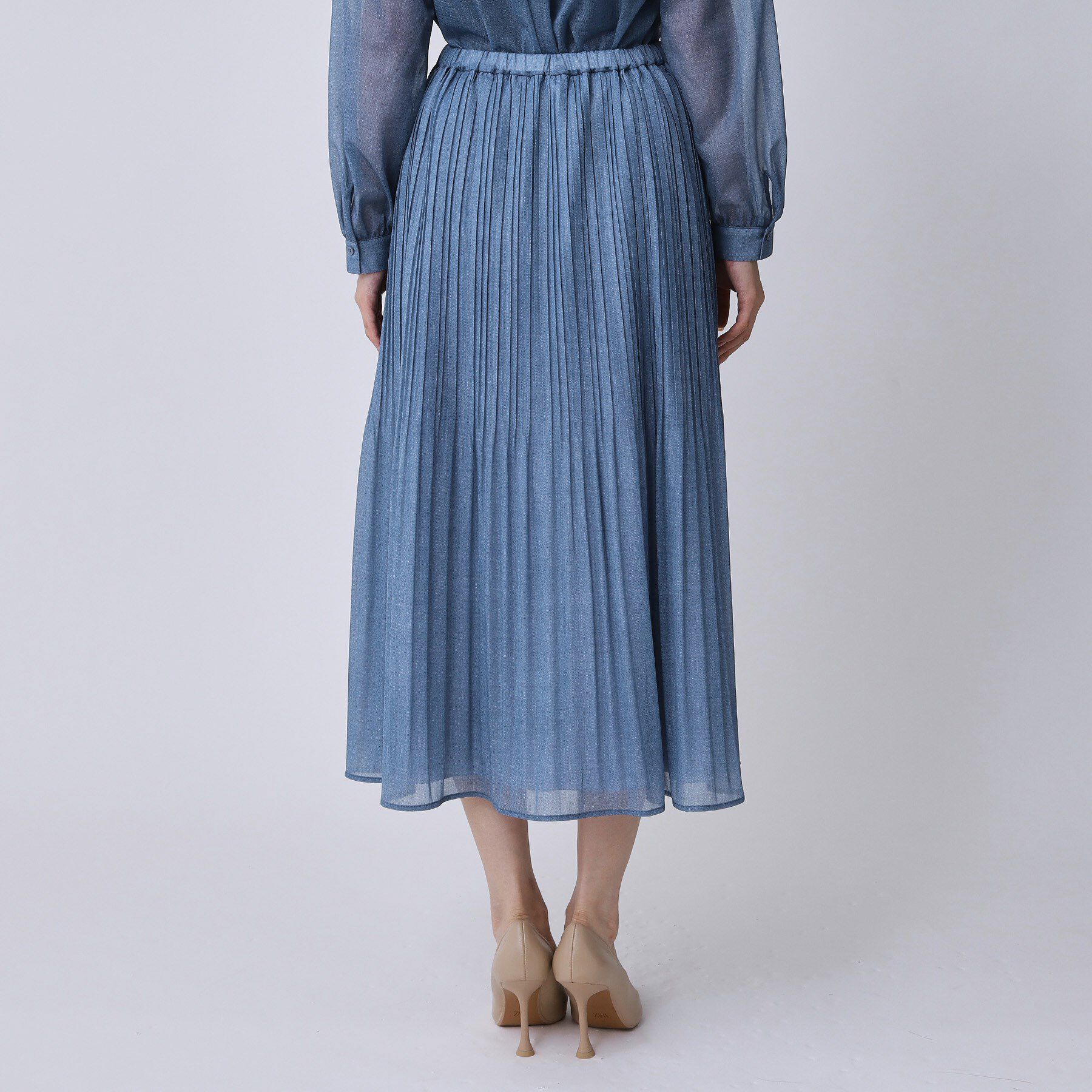 COUP DE CHANCE「【手洗い可／ウエストゴム】デニム柄プリントのプリーツスカート」|スカート|