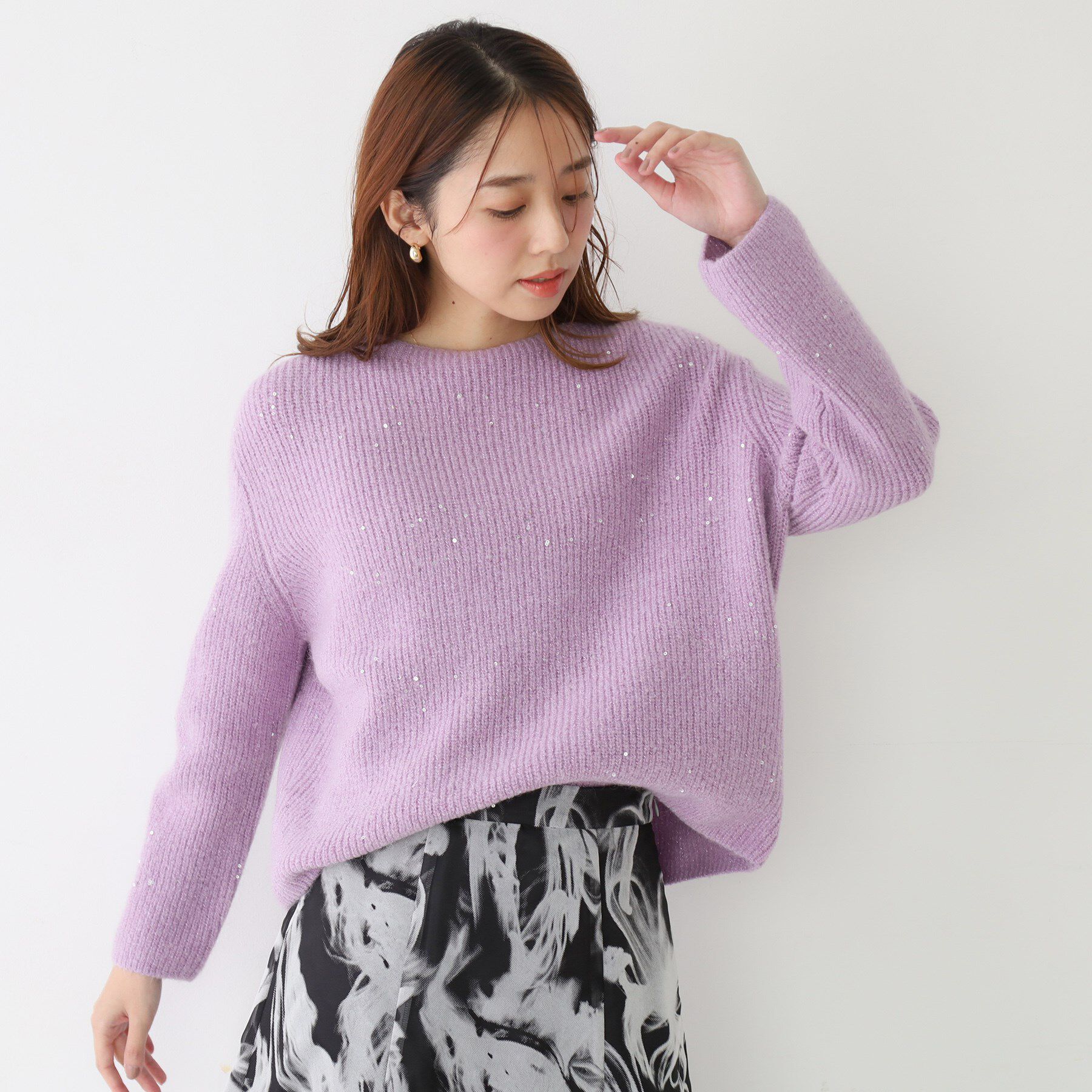 COUP DE CHANCE「【手洗い可】スパンコール付ニットトップス」|ニット・セーター|