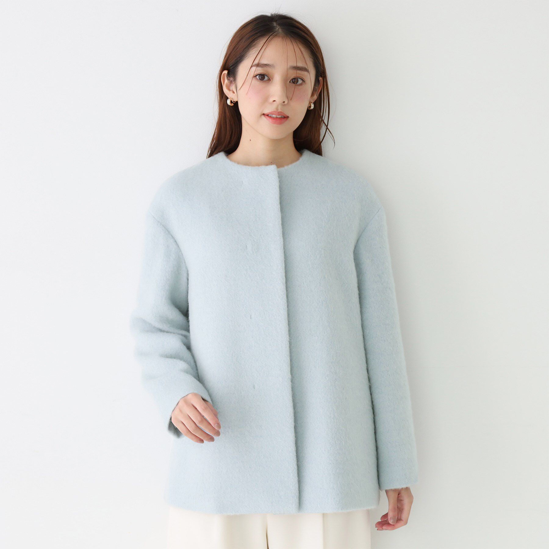 COUP DE CHANCE「【日本製／モヘヤ混／ヒップ丈】ノーカラーコート」|ノーカラーコート|