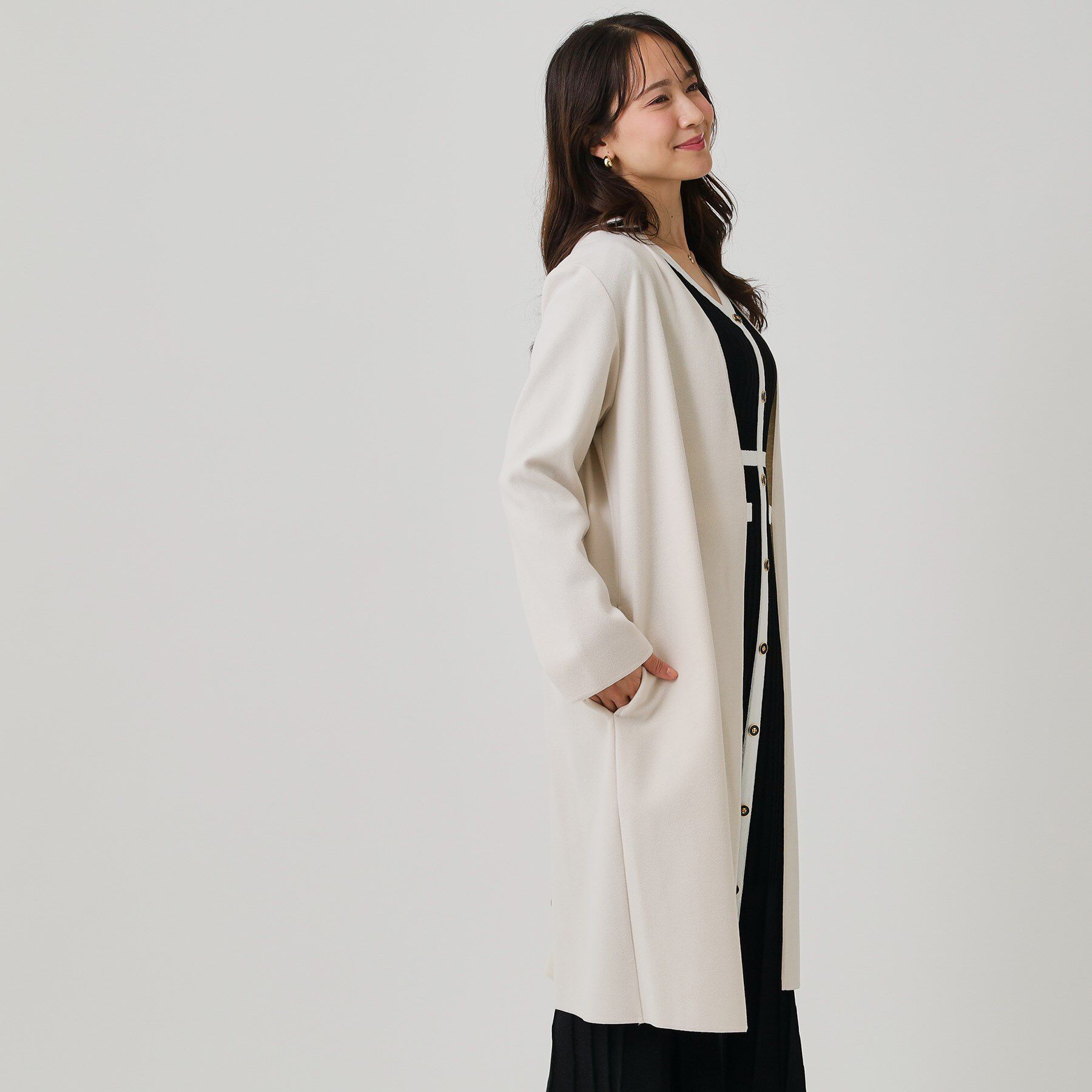 COUP DE CHANCE「【日本製／軽量】Iラインシルエットのコーディガン」|ノーカラーコート|