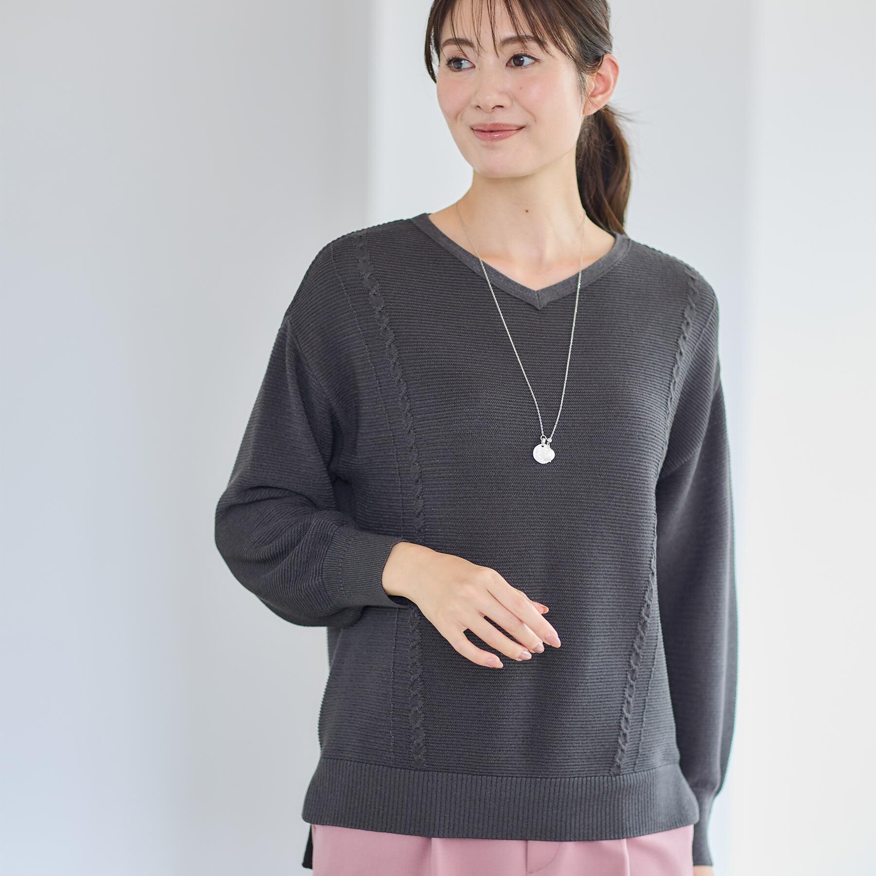 Reflect「【パンツ合わせにぴったり◎】ゆったりオフボディニット」|ニット・セーター|チャコールグレー(0