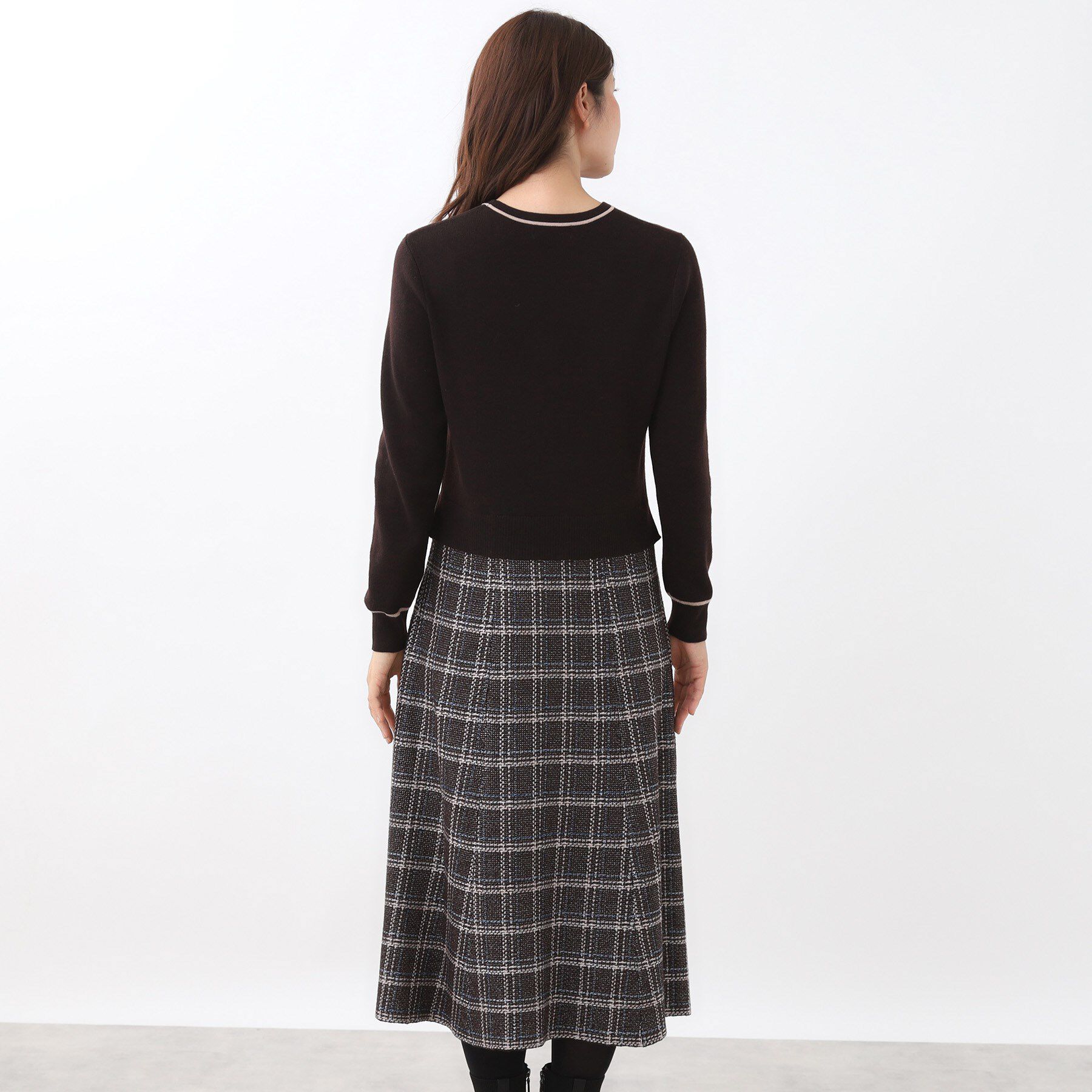 Reflect「【コートインでもすっきり◎】チェック柄ニットドッキングワンピース」|ワンピース|