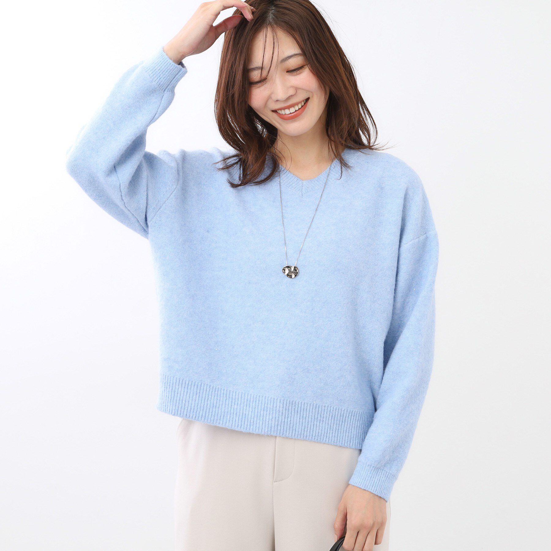 Reflect「【選べる5色／ゆったりシルエット】Vネックスパンコールニット」|ニット・セーター|