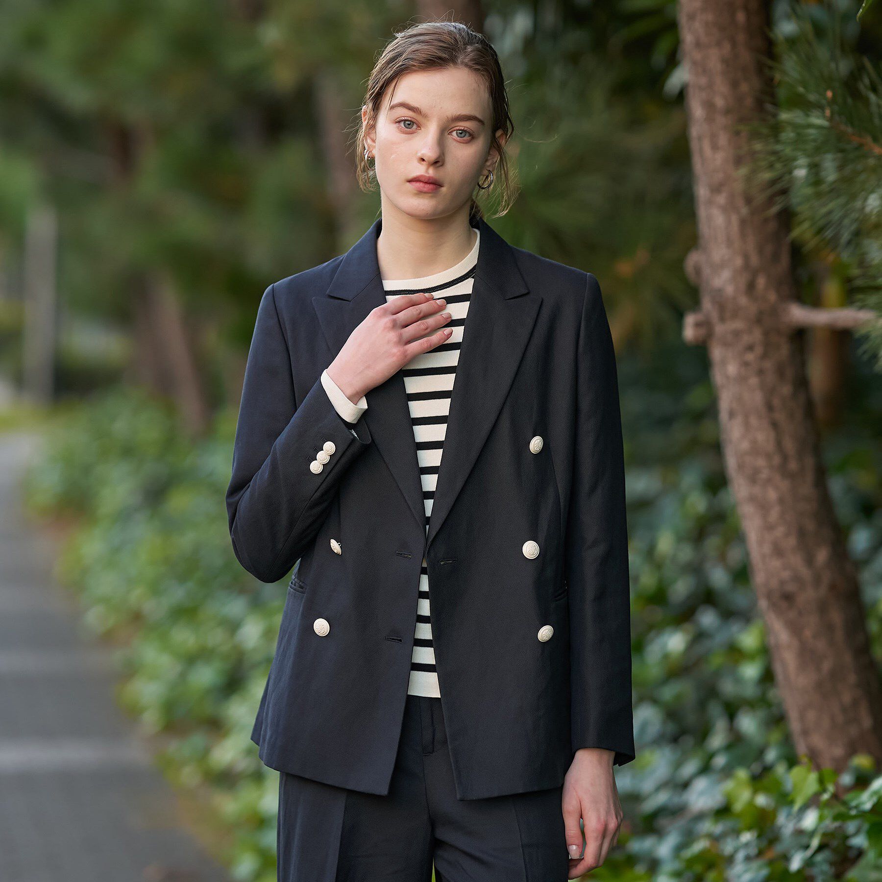 DRESSTERIOR「【セットアップ可】リネンブレンドダブルブレストジャケット」|テーラードジャケット|ネイビー(094)