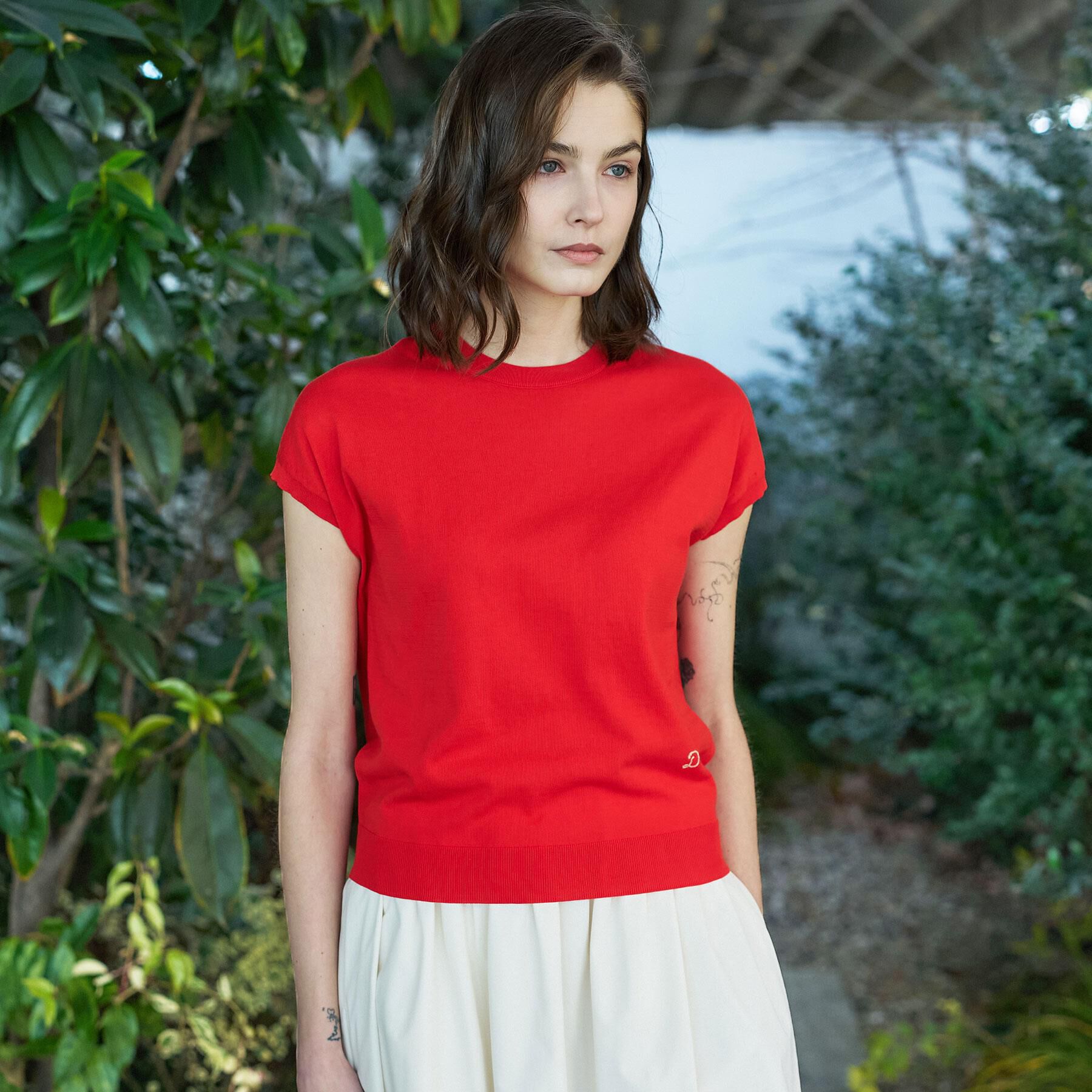 DRESSTERIOR「【ウォッシャブル】コットンシルクフレンチスリーブニット」|ニット・セーター|