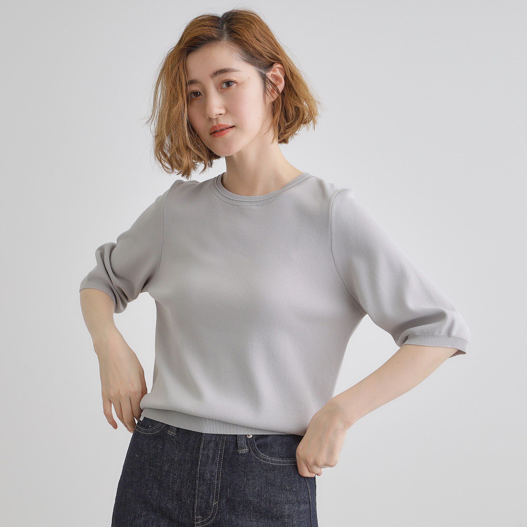 grove「ひんやり多機能・やわらかドライタッチ五分袖プルオーバー」|ニット・セーター|