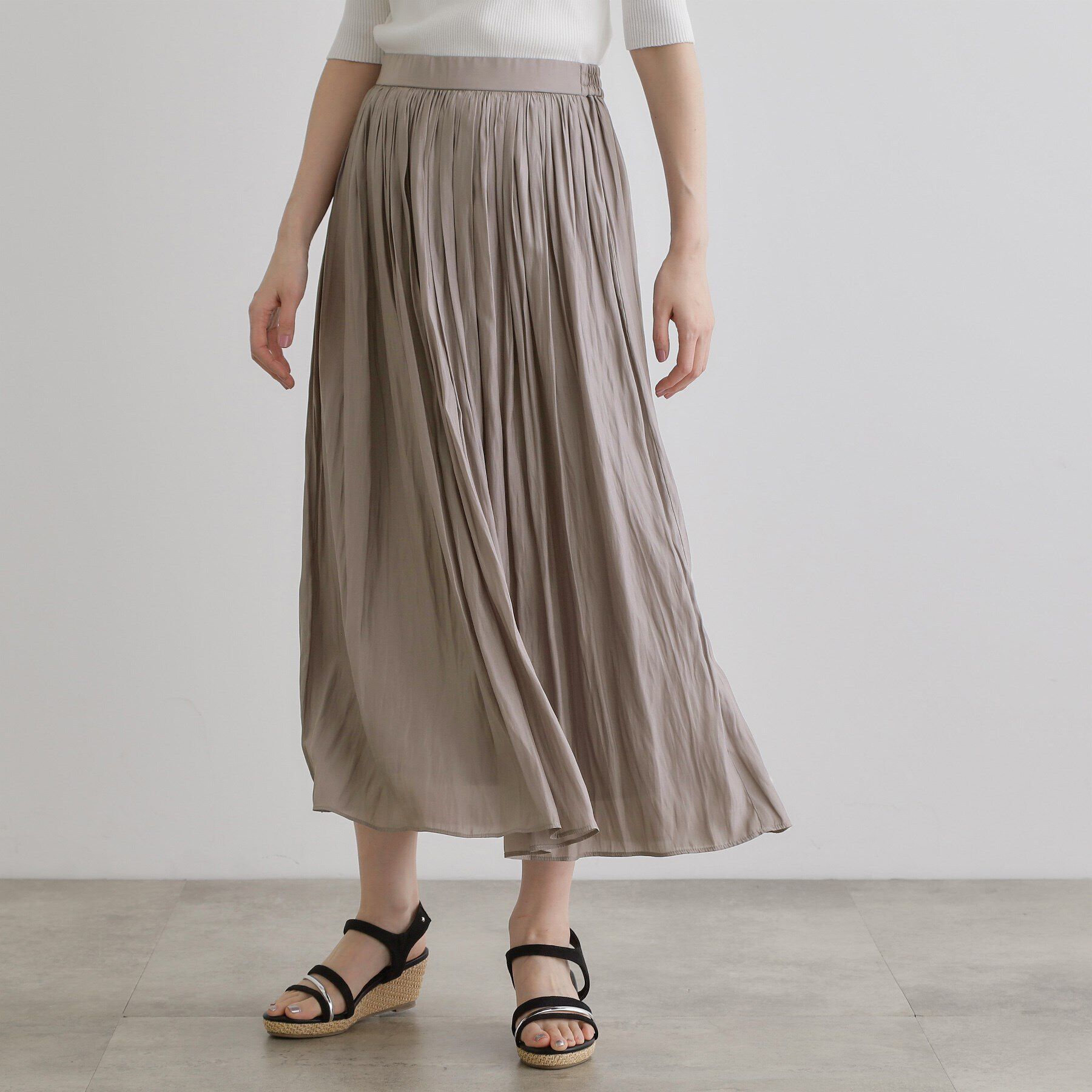 grove「割線サテンギャザースカート」|スカート|グレー(012)