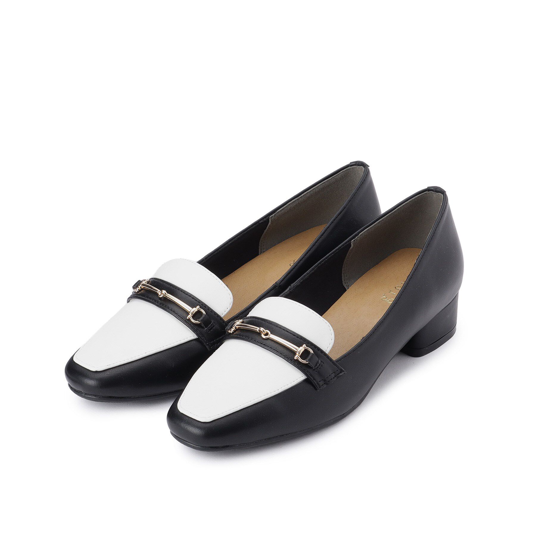 grove「ビットヒールローファー」|パンプス|白黒バイカラー(11