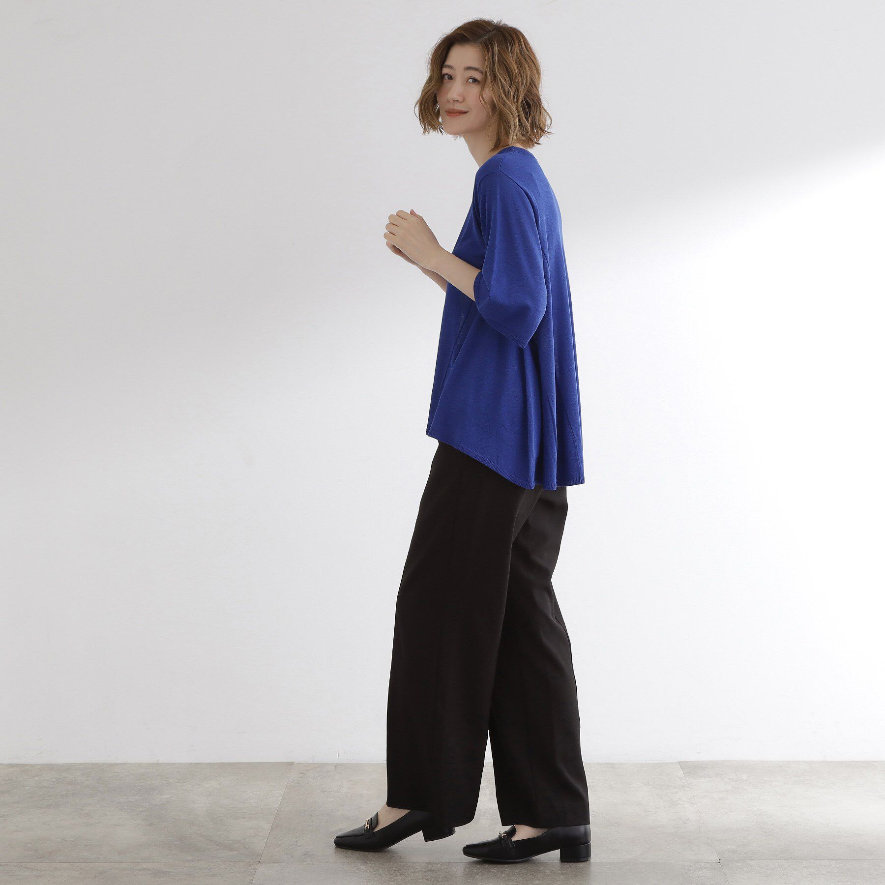 grove「涼やか体型カバー　配色シアーニットプルオーバー」|ニット・セーター|