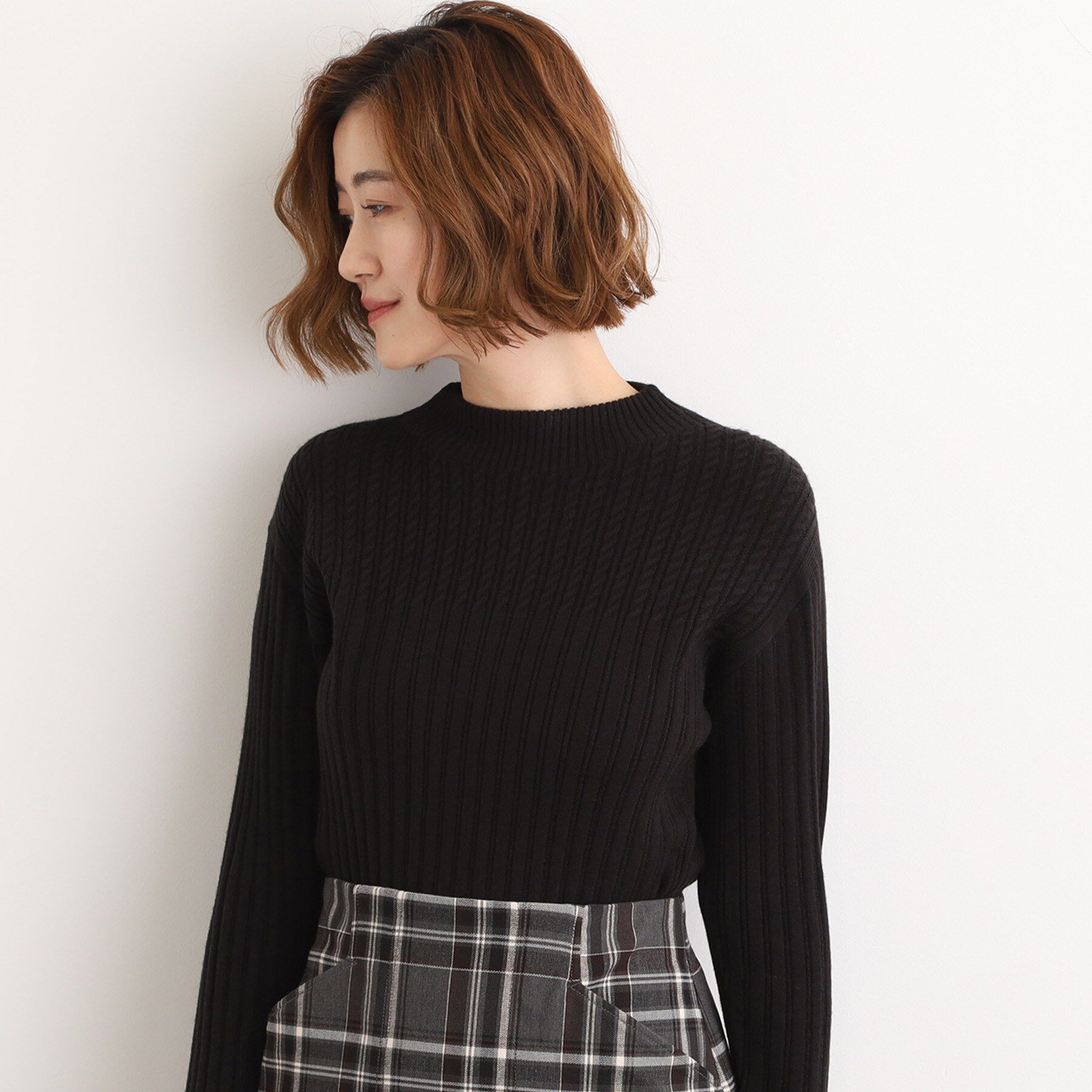 grove「【毛玉軽減／洗える】ミニケーブルニット」|ニット・セーター|ブラック(019)