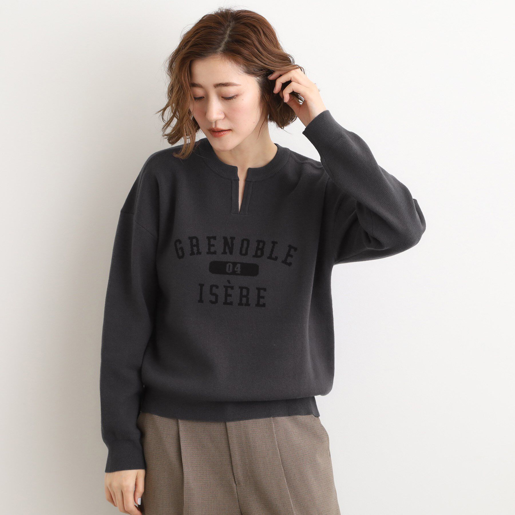grove「カレッジロゴキーネックニット」|ニット・セーター|