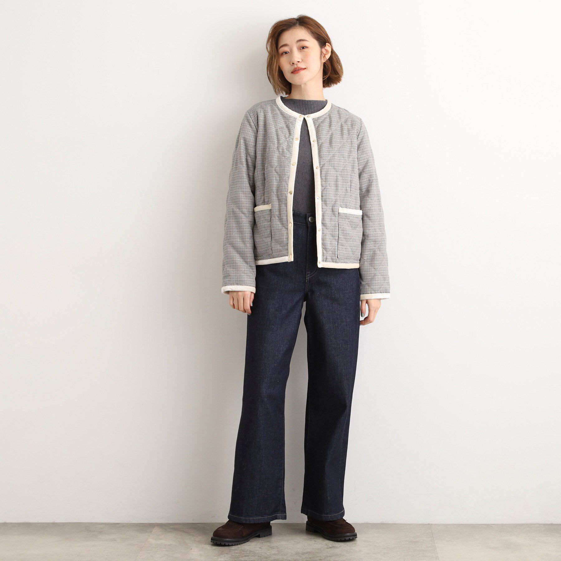 grove「【2WAY・リバーシブル】一枚でチェック柄も無地も！キルトジャケット」|ブルゾン・スタジャン|