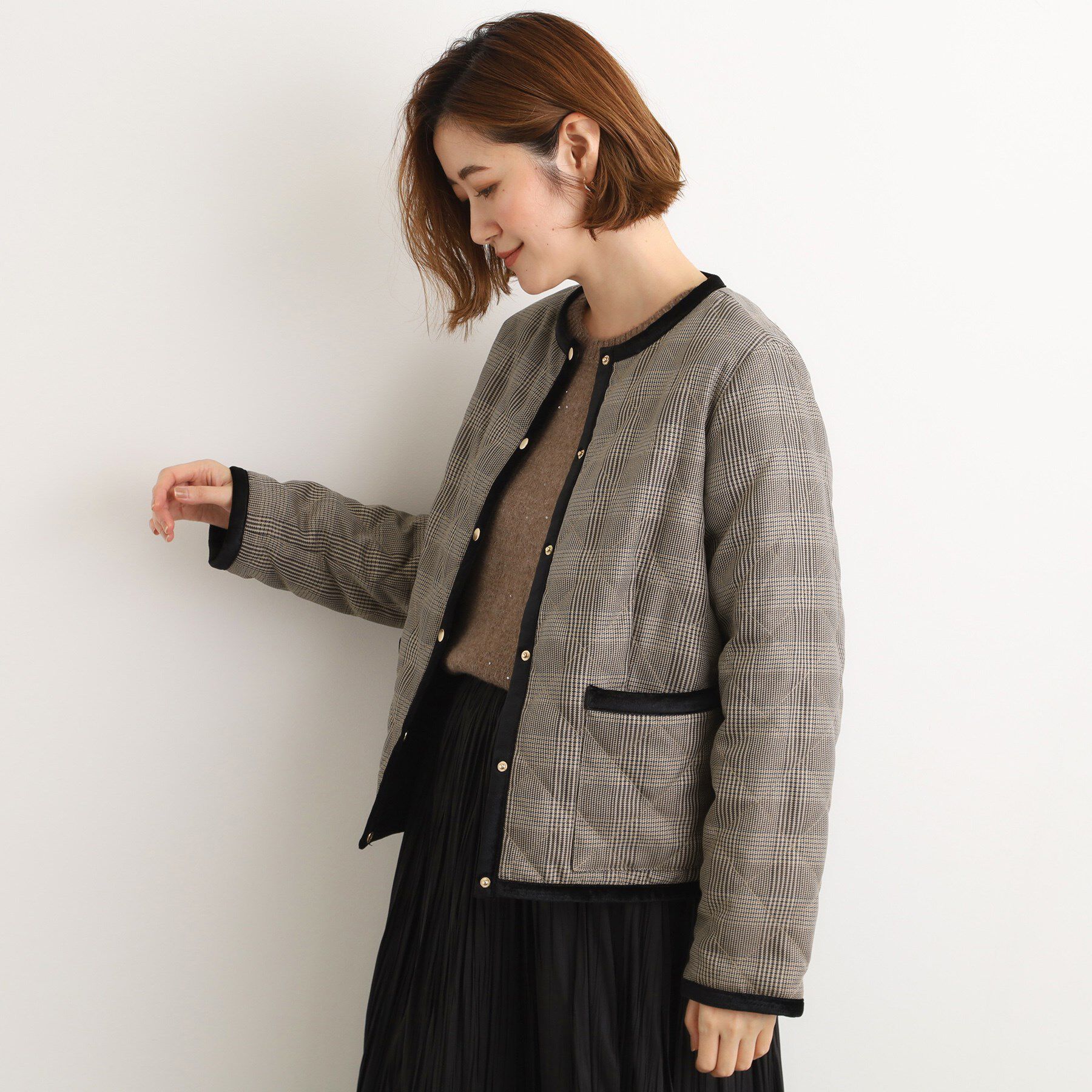 grove「【2WAY・リバーシブル】一枚でチェック柄も無地も！キルトジャケット」|ブルゾン・スタジャン|