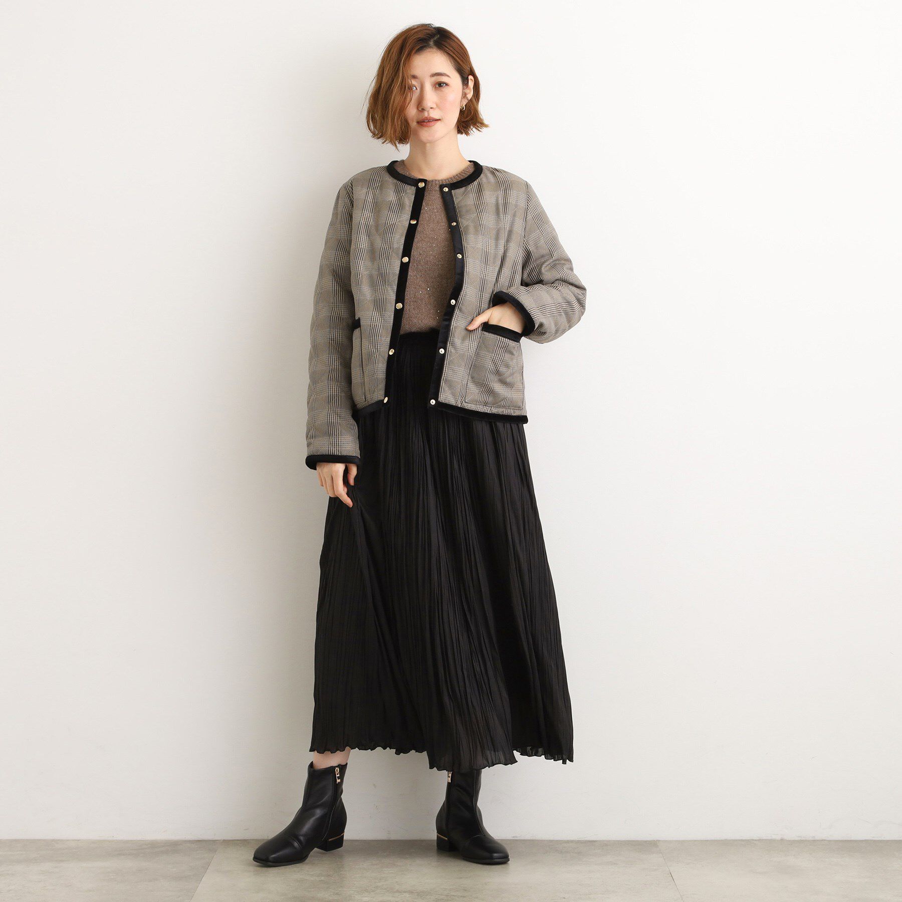 grove「【2WAY・リバーシブル】一枚でチェック柄も無地も！キルトジャケット」|ブルゾン・スタジャン|