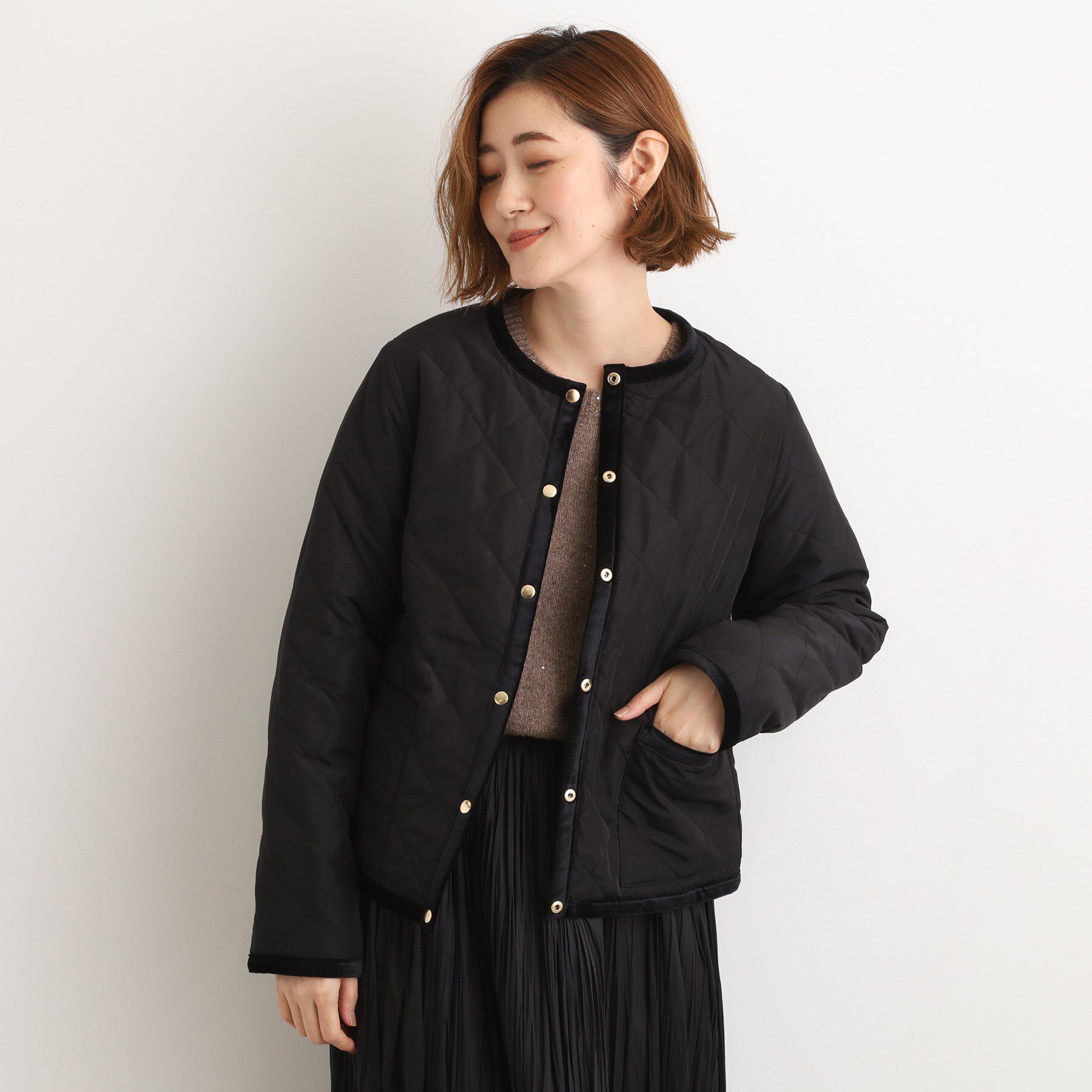 grove「【2WAY・リバーシブル】一枚でチェック柄も無地も！キルトジャケット」|ブルゾン・スタジャン|