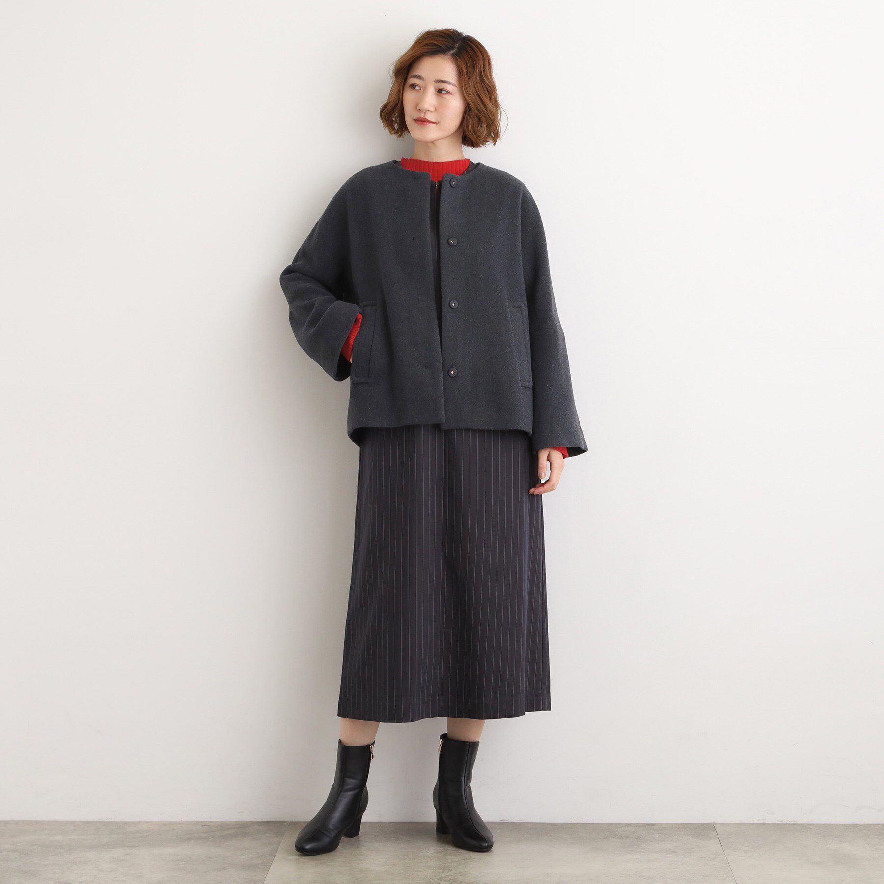 grove「【ウール混】軽やかに羽織れるショートコート」|ノーカラーコート|