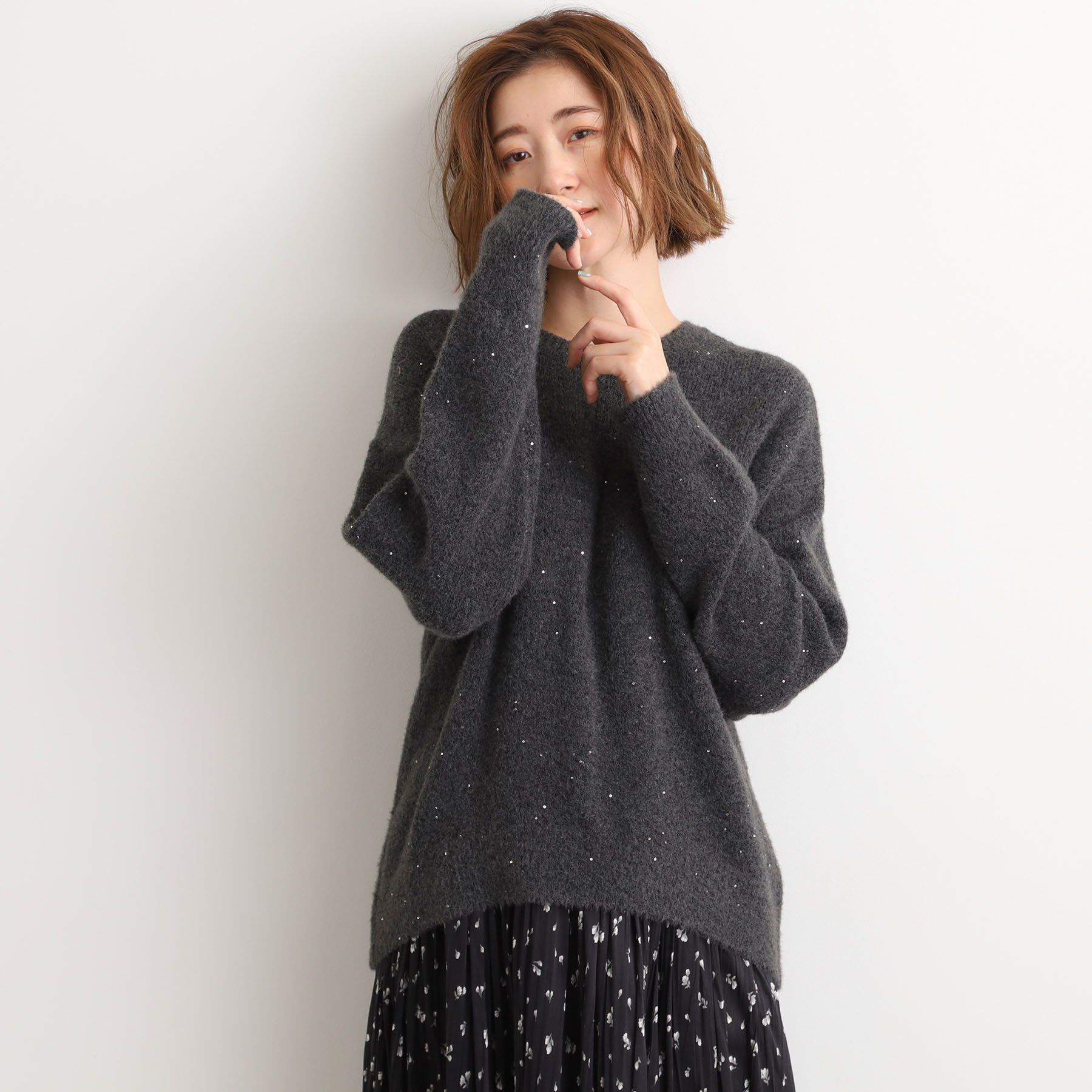 grove「華やぎ冬ニット　ミニスパンコールフェザーニット」|ニット・セーター|