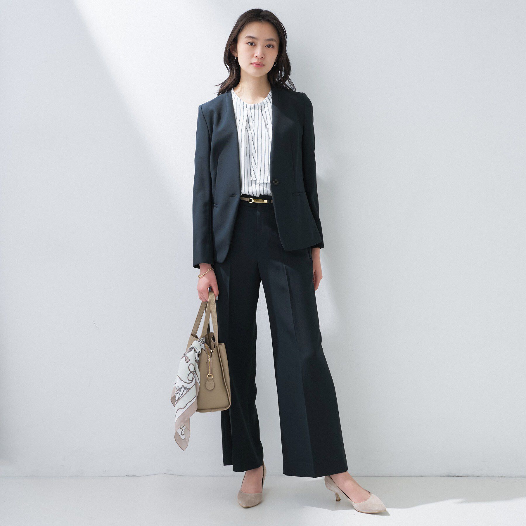 INDIVI「【定番スーツ／UVケア／洗える】ウール調ノーカラージャケット」|スーツ|