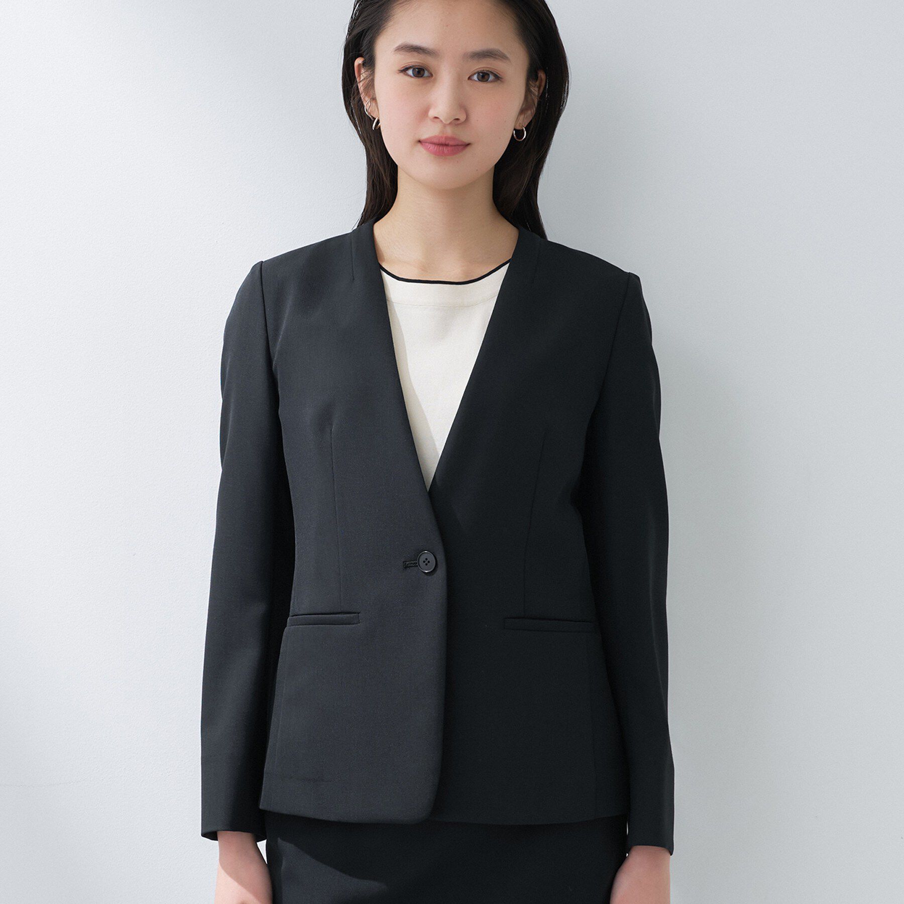INDIVI「【定番スーツ／UVケア／洗える】ウール調ノーカラージャケット」|スーツ|